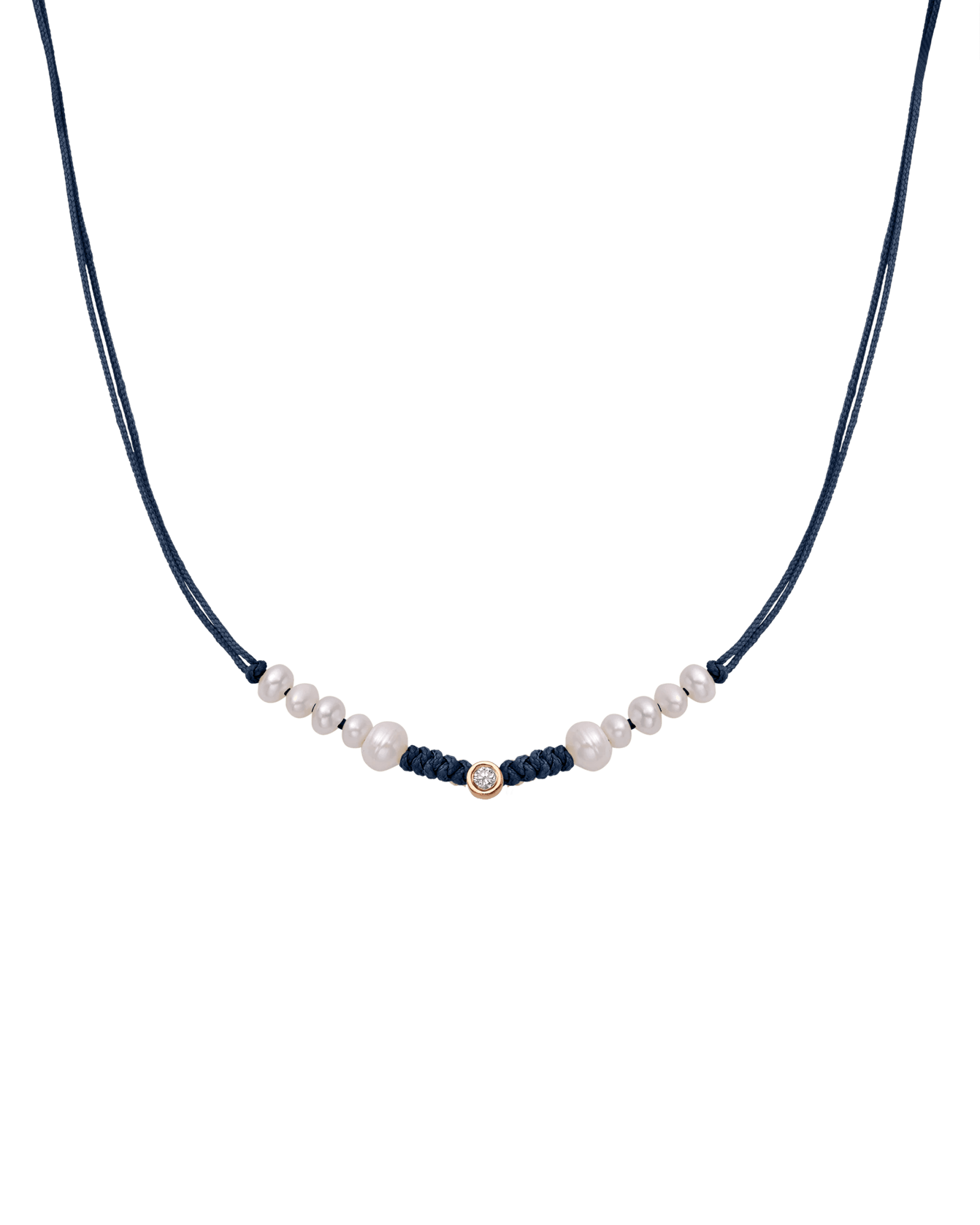 Ten Natural Pearl String of Love Necklace - 14K Rose Gold Necklaces 14K Solid Gold Navy Blue Medium: 0.04ct