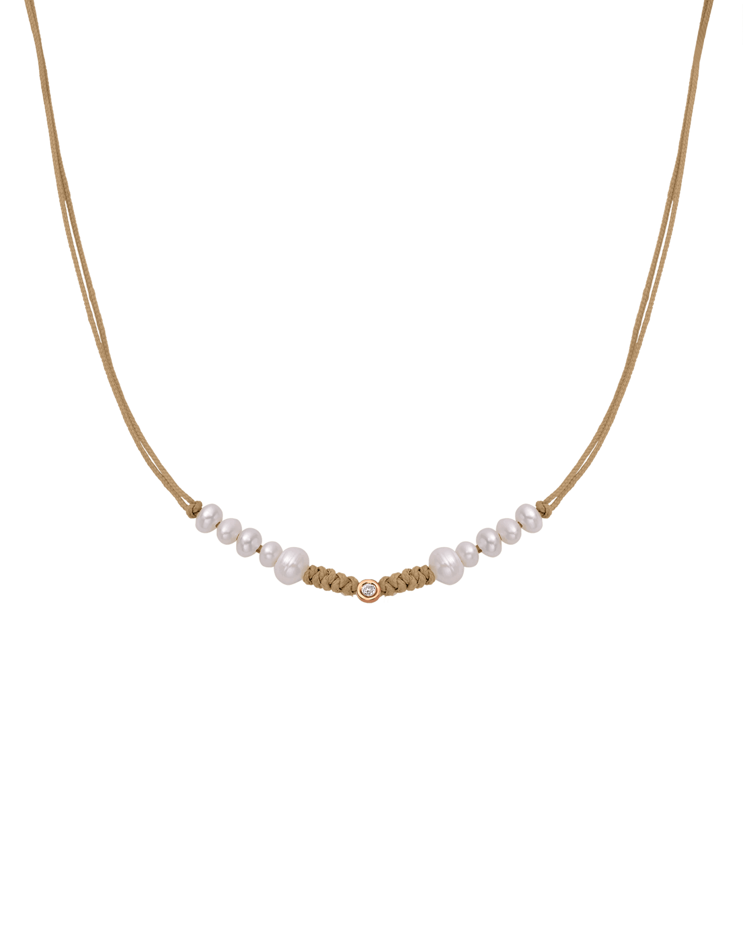 Ten Natural Pearl String of Love Necklace - 14K Rose Gold Necklaces 14K Solid Gold Camel Small: 0.03ct