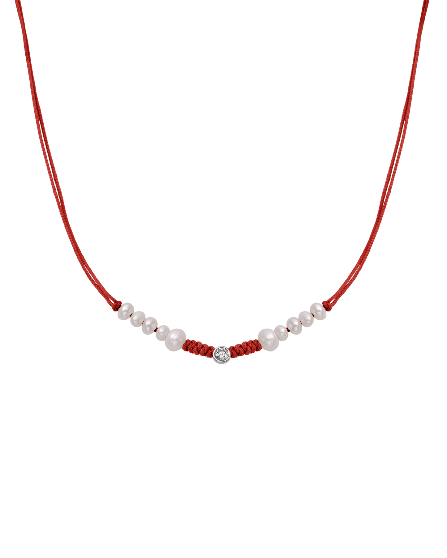 Ten Natural Pearl String of Love Necklace - 14K White Gold Necklaces 14K Solid Gold Red Large: 0.1ct