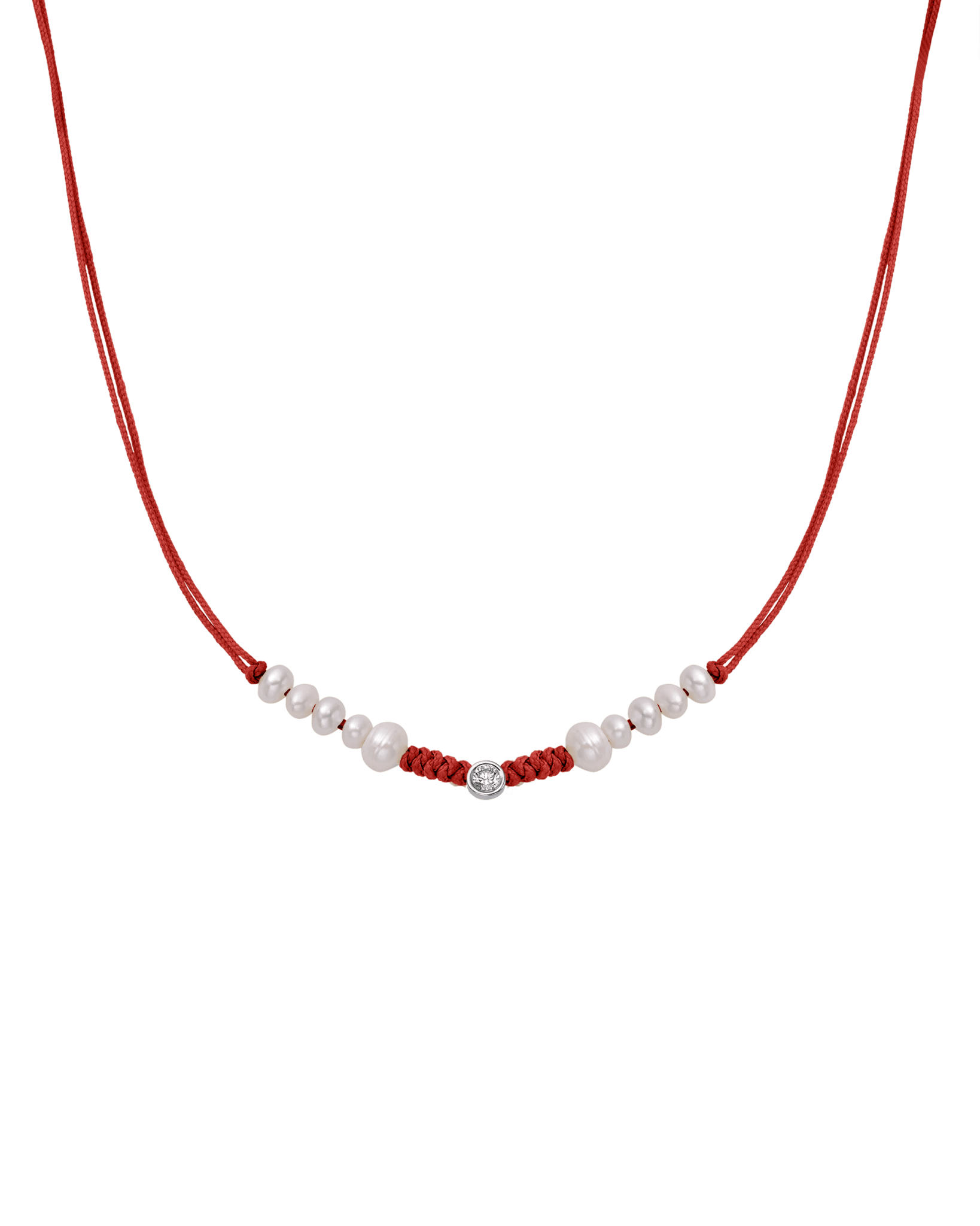 Ten Natural Pearl String of Love Necklace - 14K White Gold Necklaces 14K Solid Gold Red Large: 0.1ct