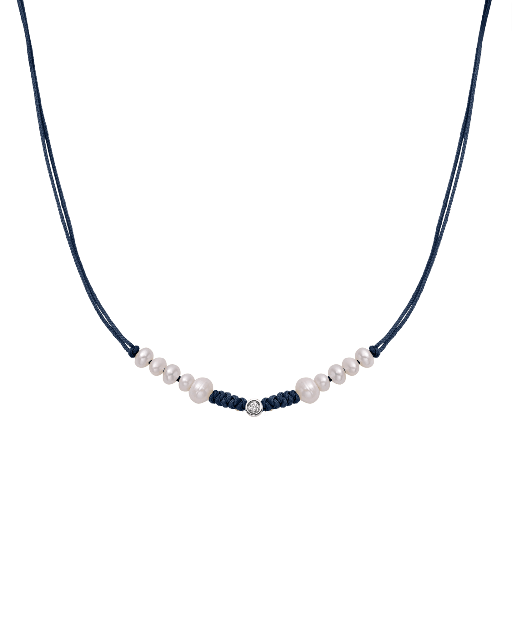 Ten Natural Pearl String of Love Necklace - 14K White Gold Necklaces 14K Solid Gold Navy Blue Small: 0.03ct
