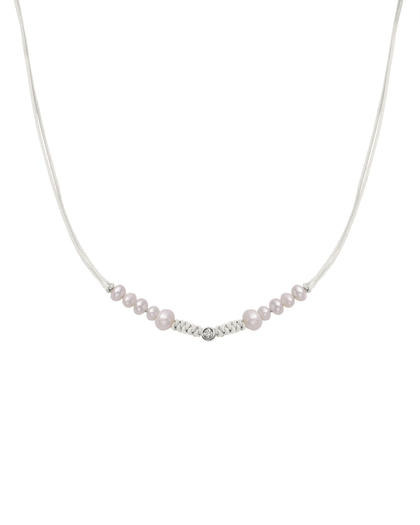 Ten Natural Pearl String of Love Necklace - 14K White Gold Necklaces 14K Solid Gold Pearl Small: 0.03ct