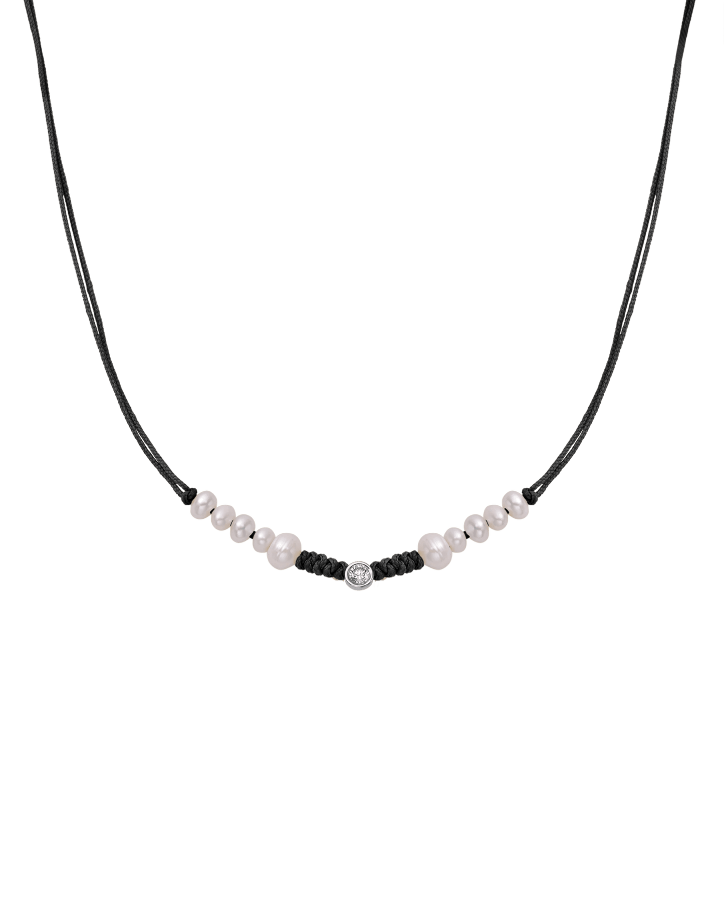 Ten Natural Pearl String of Love Necklace - 14K White Gold Necklaces 14K Solid Gold Black Large: 0.1ct