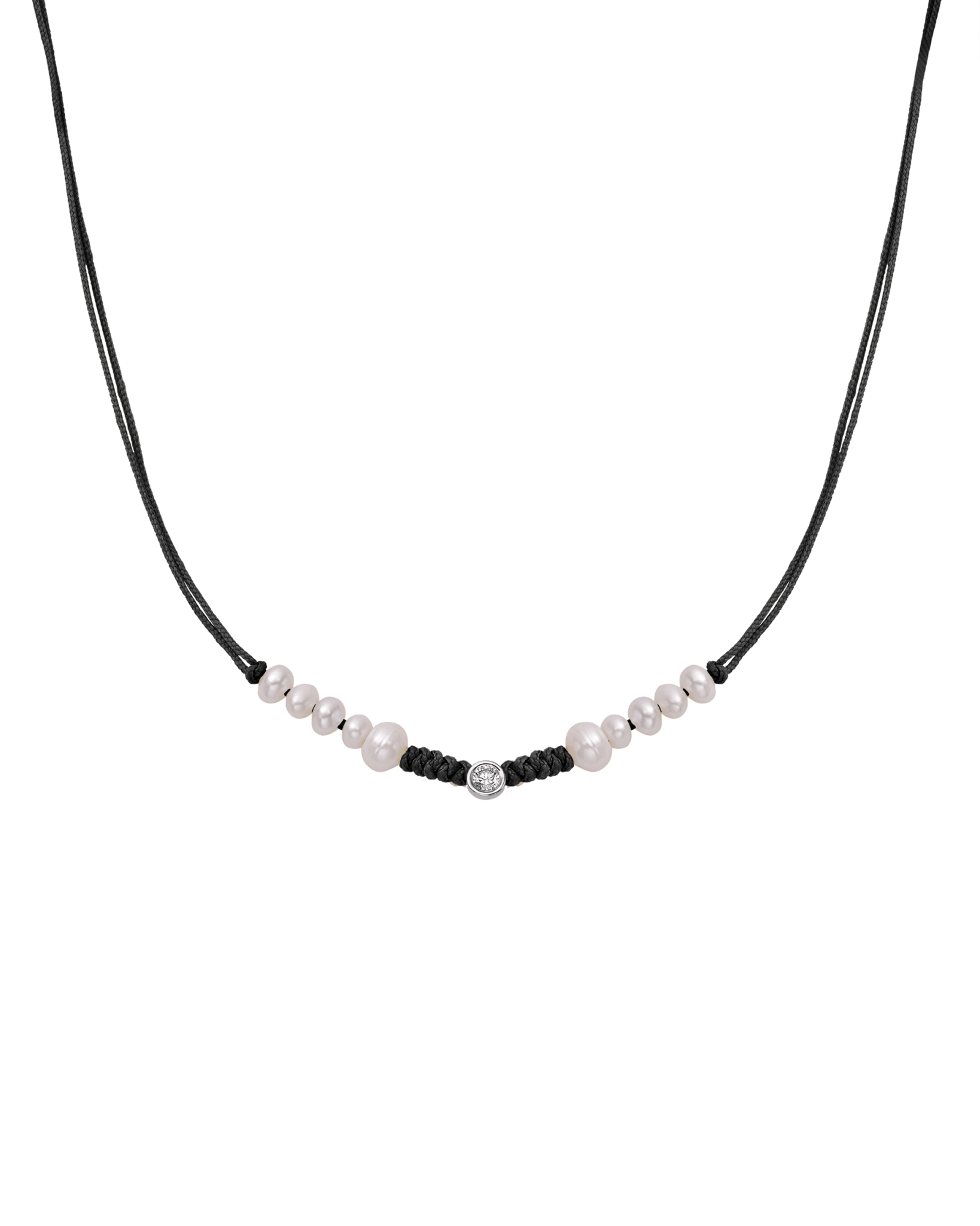 Ten Natural Pearl String of Love Necklace - 14K White Gold Necklaces 14K Solid Gold Black Large: 0.1ct