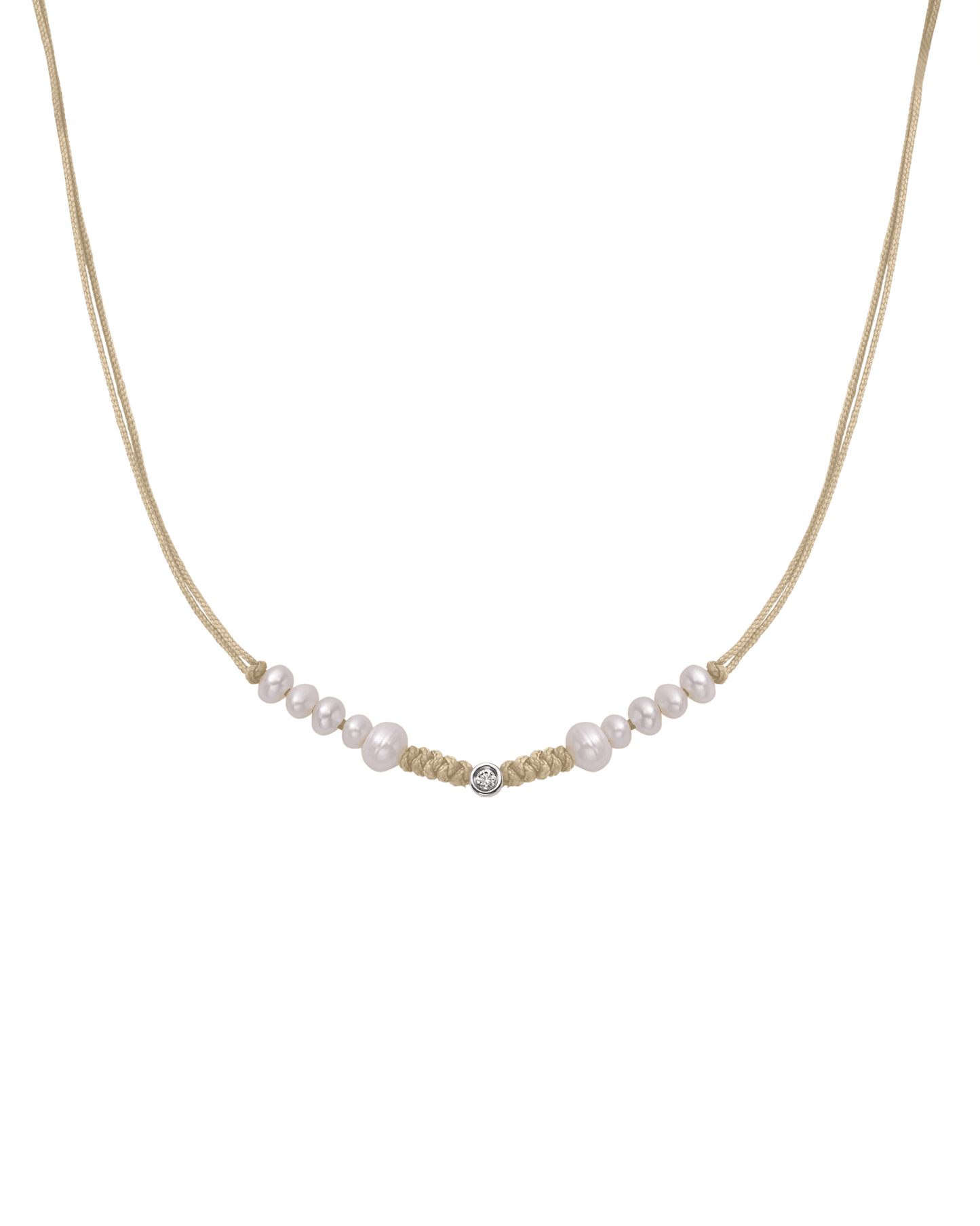 Ten Natural Pearl String of Love Necklace - 14K White Gold Necklaces 14K Solid Gold Beige Small: 0.03ct