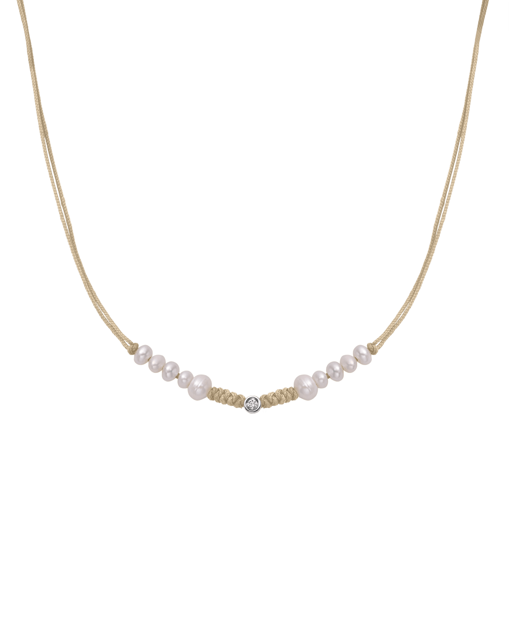 Ten Natural Pearl String of Love Necklace - 14K White Gold Necklaces 14K Solid Gold Beige Small: 0.03ct