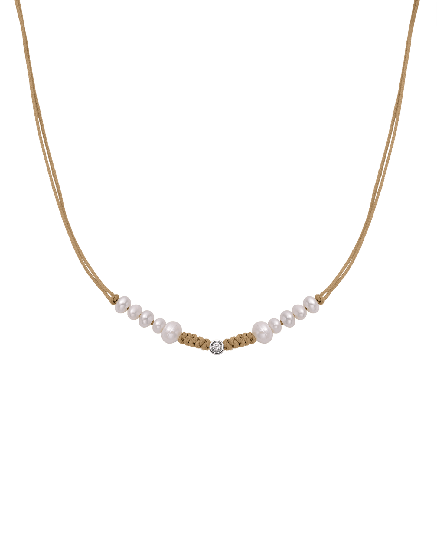 Ten Natural Pearl String of Love Necklace - 14K White Gold Necklaces 14K Solid Gold Camel Small: 0.03ct