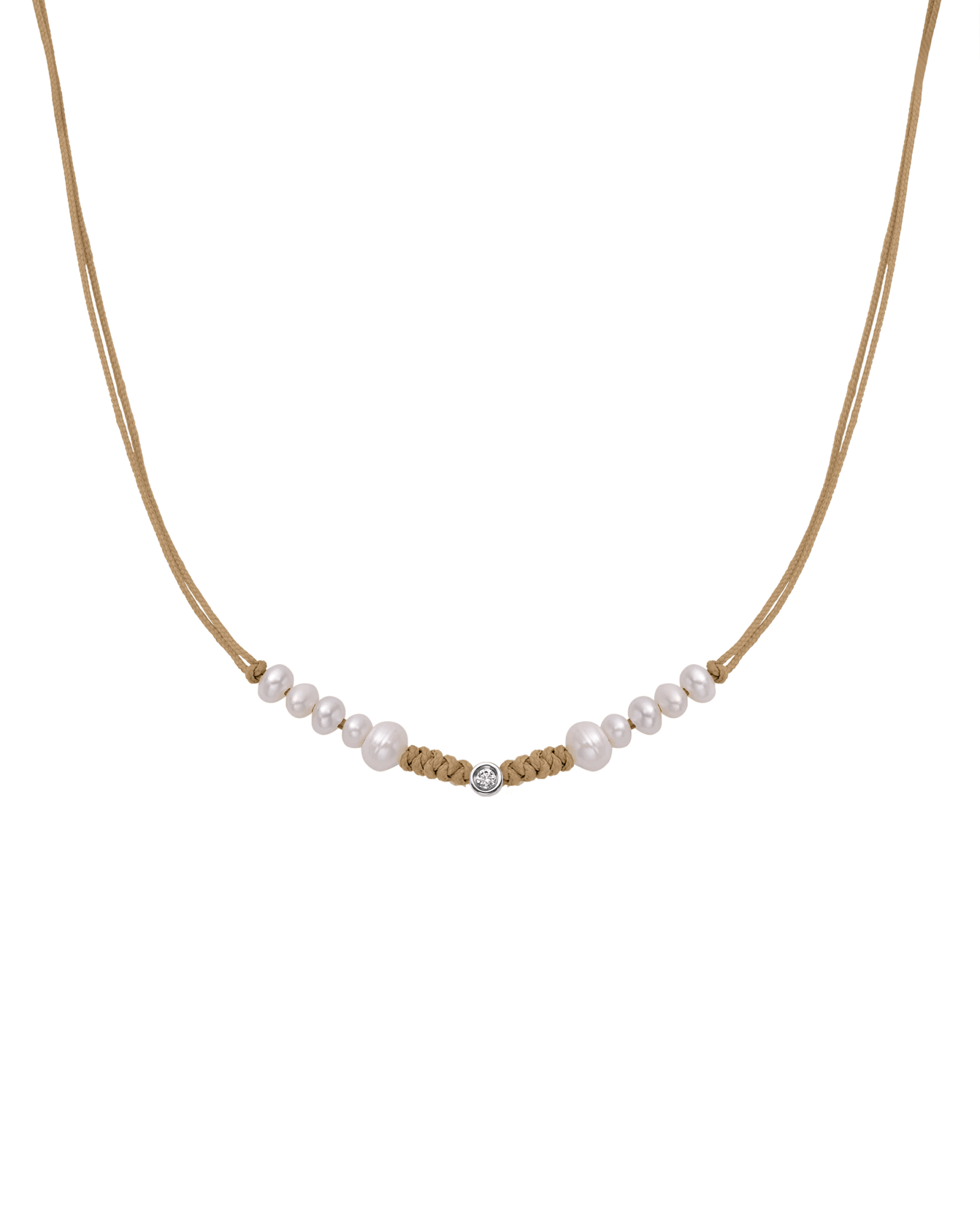 Ten Natural Pearl String of Love Necklace - 14K White Gold Necklaces 14K Solid Gold Camel Small: 0.03ct