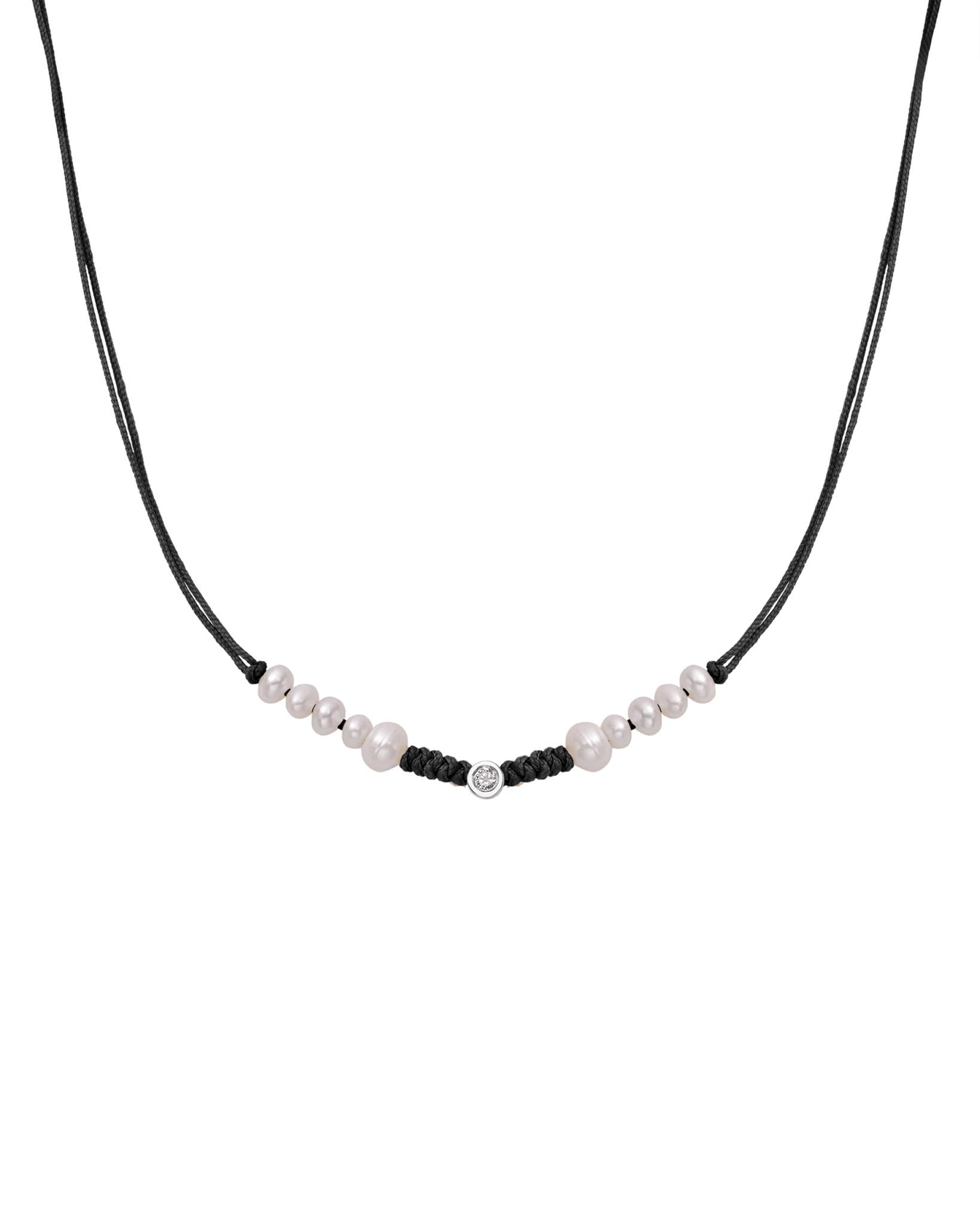 Ten Natural Pearl String of Love Necklace - 14K White Gold Necklaces 14K Solid Gold Black Medium: 0.04ct