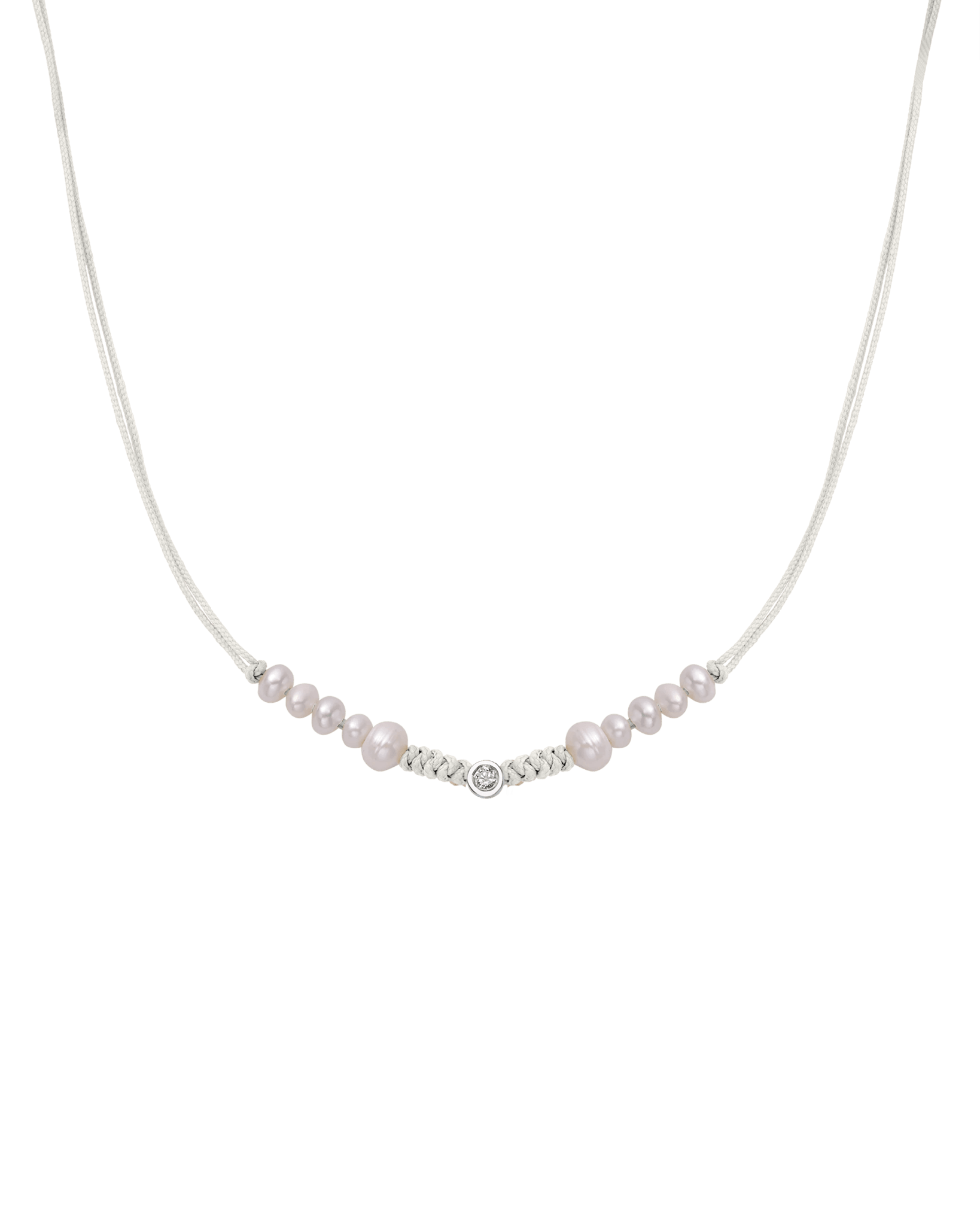 Ten Natural Pearl String of Love Necklace - 14K White Gold Necklaces 14K Solid Gold Pearl Medium: 0.04ct