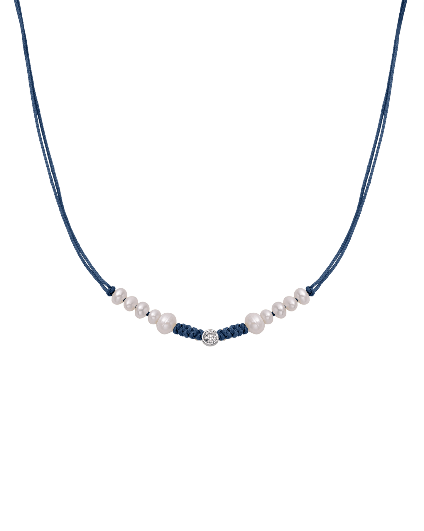 Ten Natural Pearl String of Love Necklace - 14K White Gold Necklaces 14K Solid Gold Indigo Large: 0.1ct