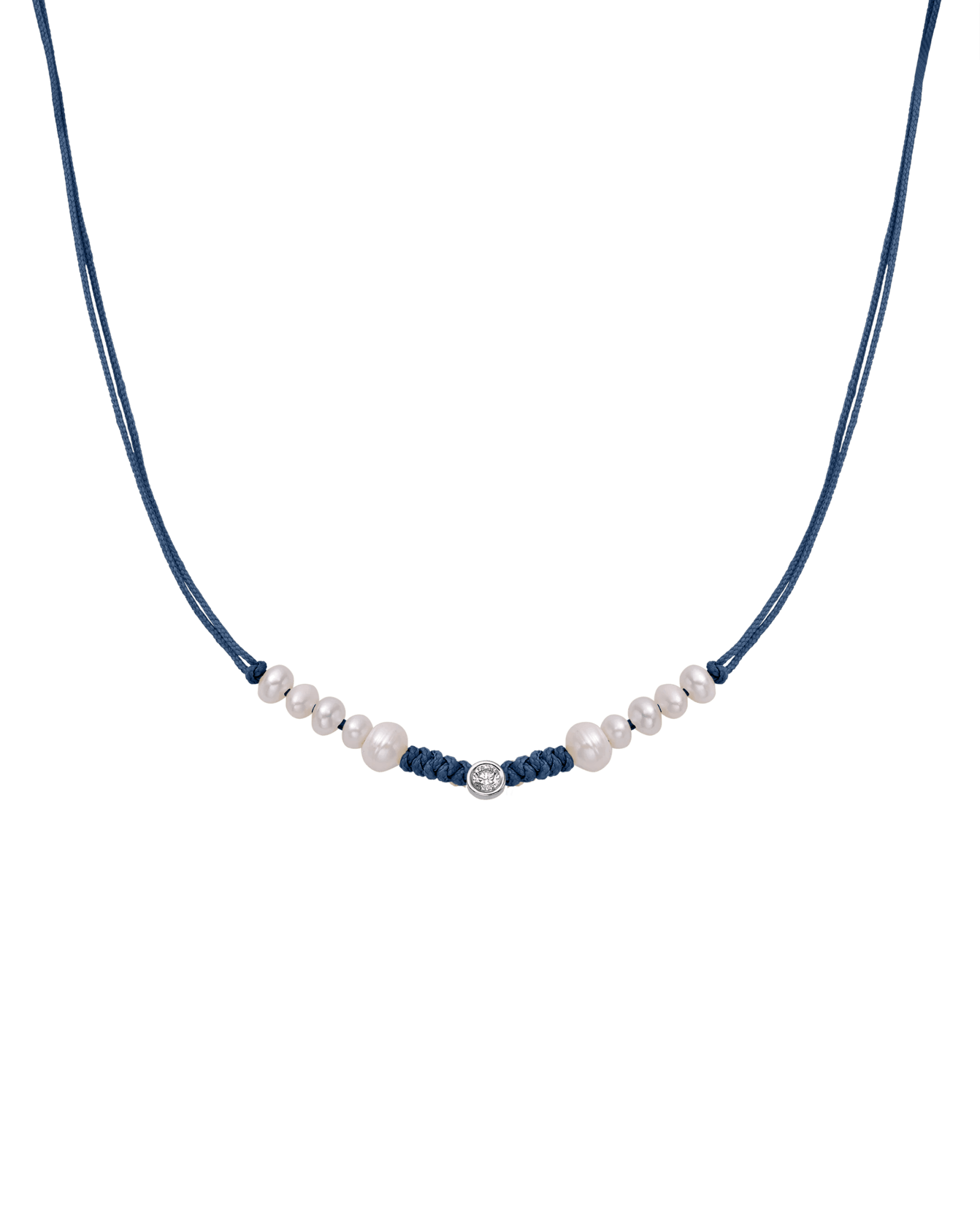 Ten Natural Pearl String of Love Necklace - 14K White Gold Necklaces 14K Solid Gold Indigo Large: 0.1ct