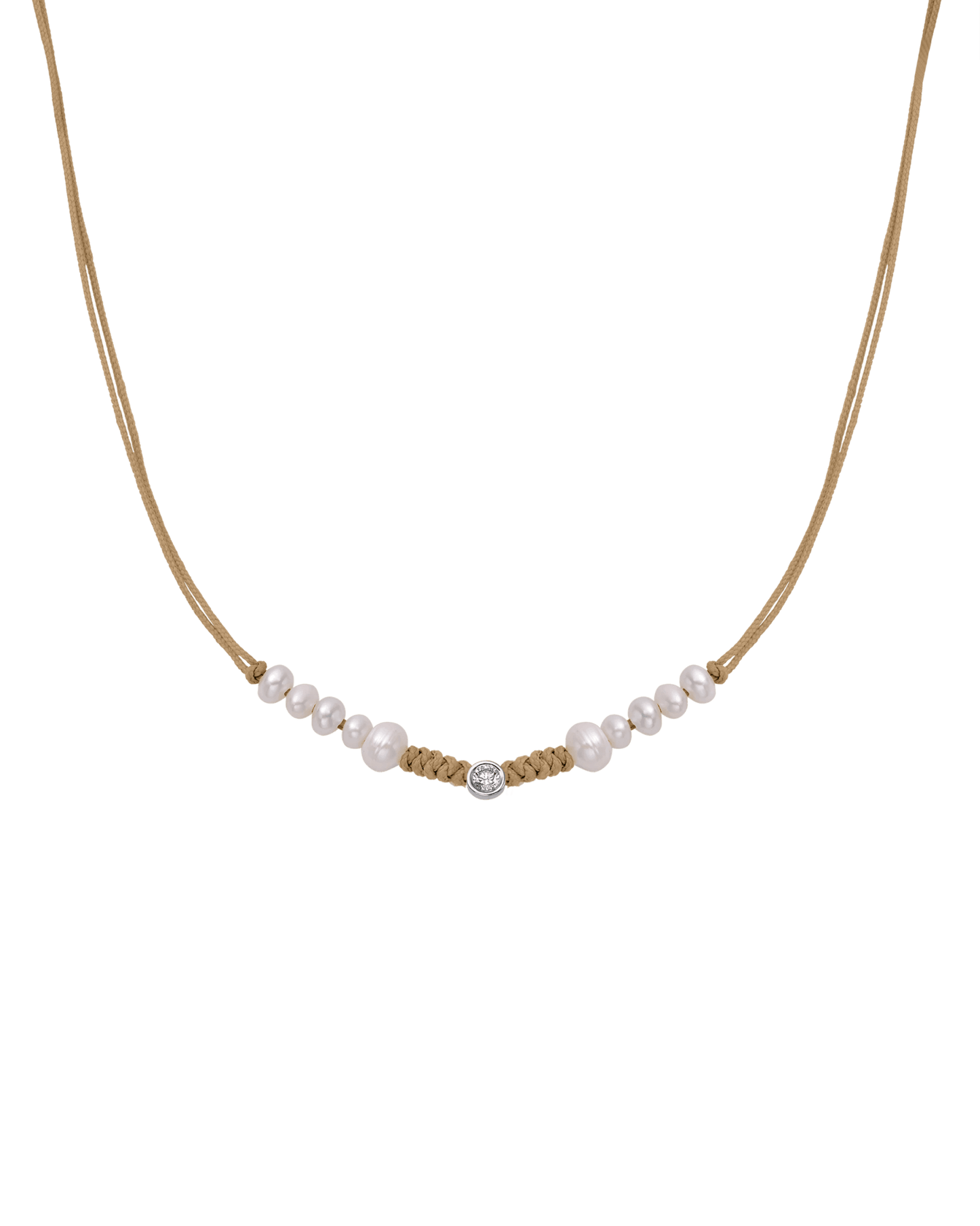 Ten Natural Pearl String of Love Necklace - 14K White Gold Necklaces 14K Solid Gold Camel Large: 0.1ct