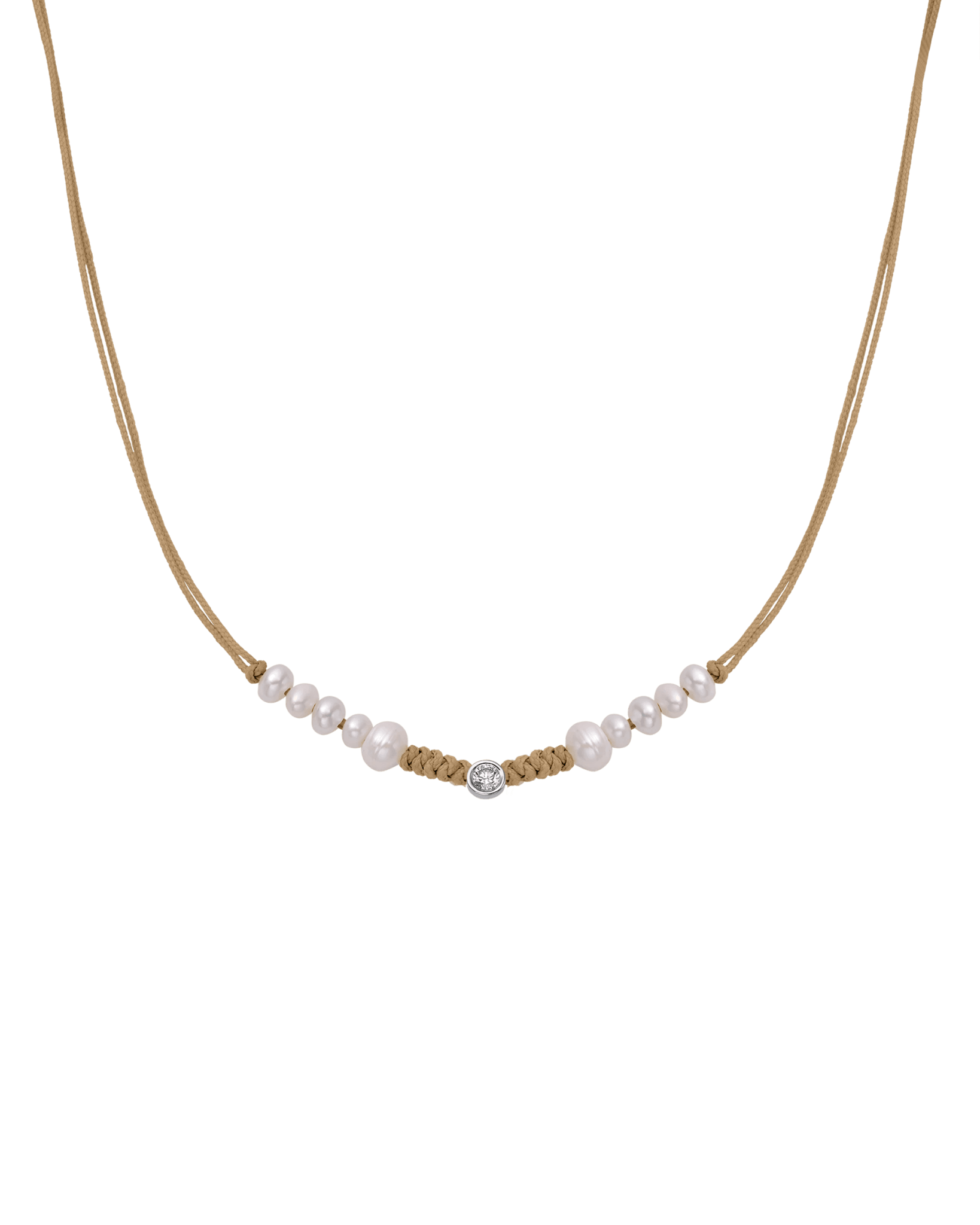 Ten Natural Pearl String of Love Necklace - 14K White Gold Necklaces 14K Solid Gold Camel Large: 0.1ct