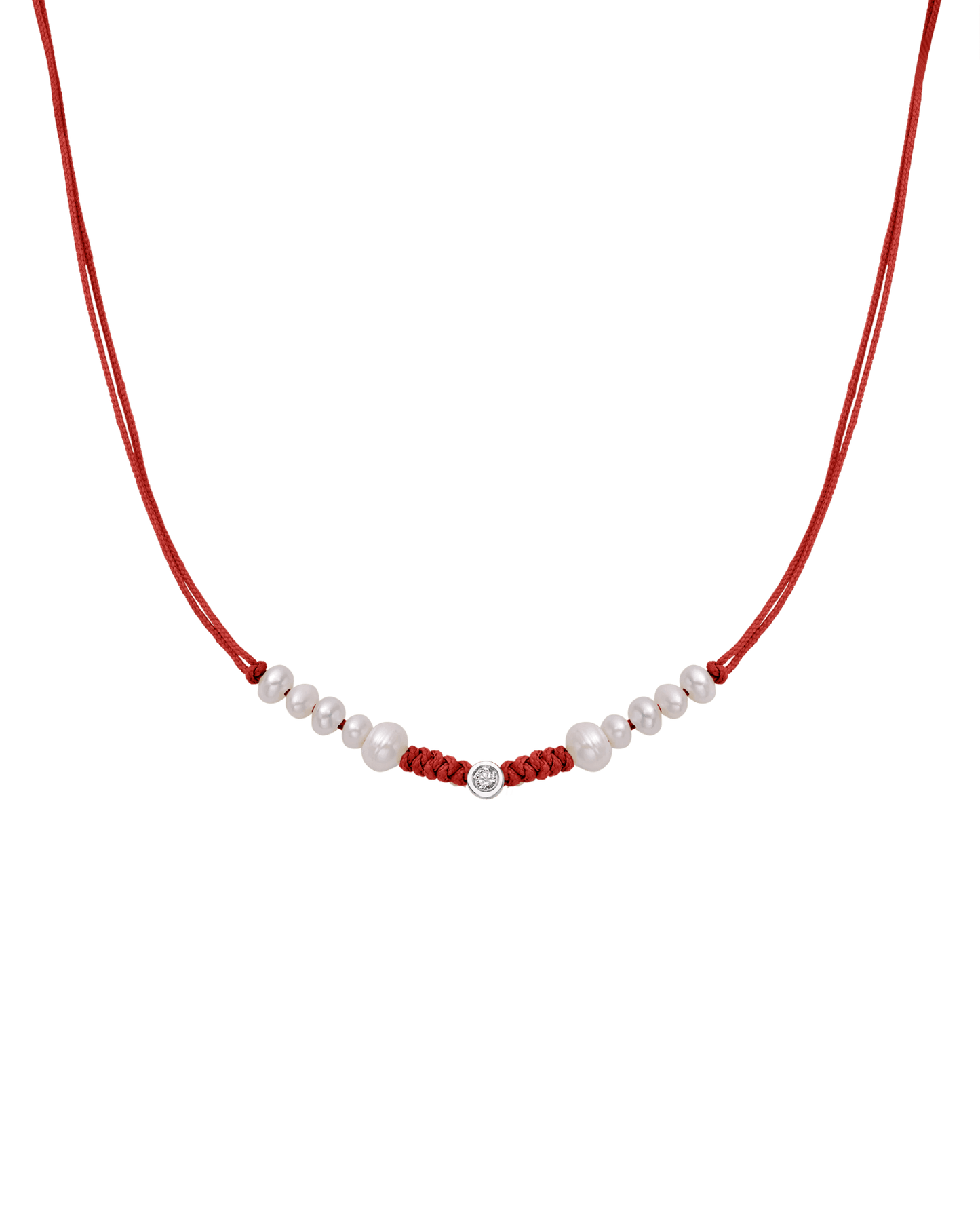 Ten Natural Pearl String of Love Necklace - 14K White Gold Necklaces 14K Solid Gold Red Medium: 0.04ct