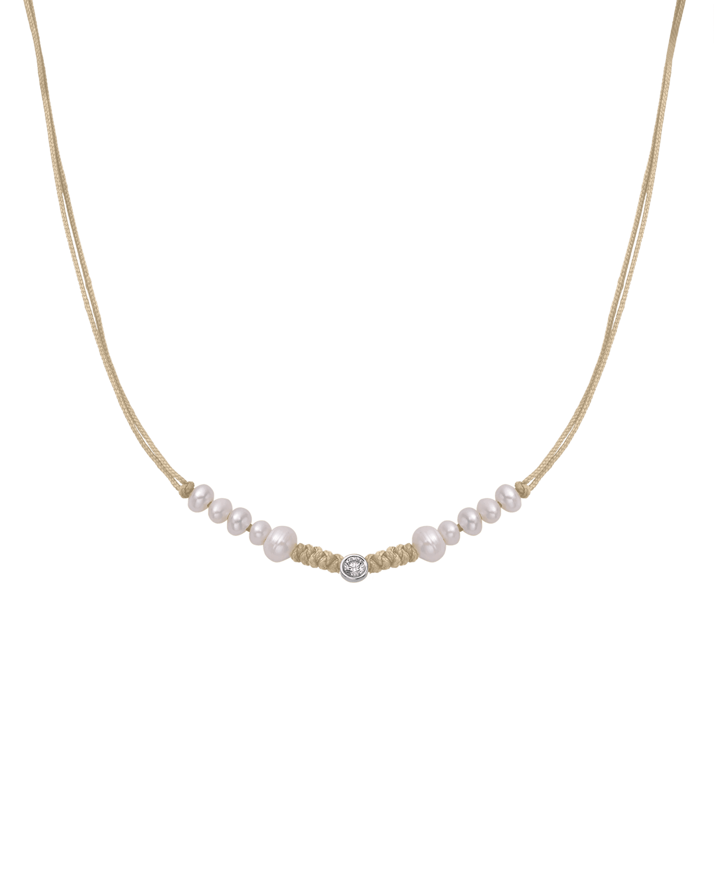 Ten Natural Pearl String of Love Necklace - 14K White Gold Necklaces 14K Solid Gold Beige Large: 0.1ct