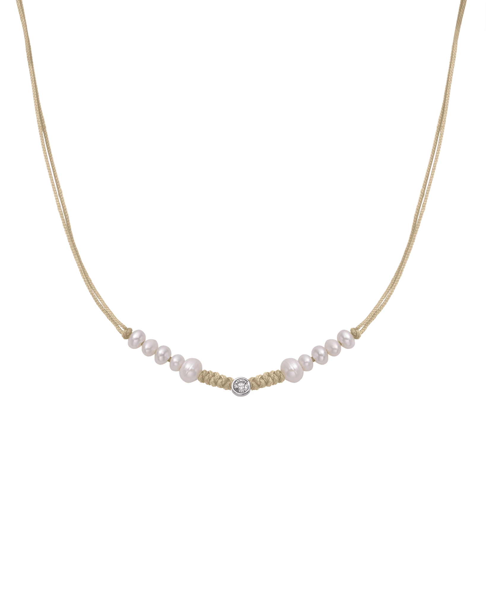 Ten Natural Pearl String of Love Necklace - 14K White Gold Necklaces 14K Solid Gold Beige Large: 0.1ct