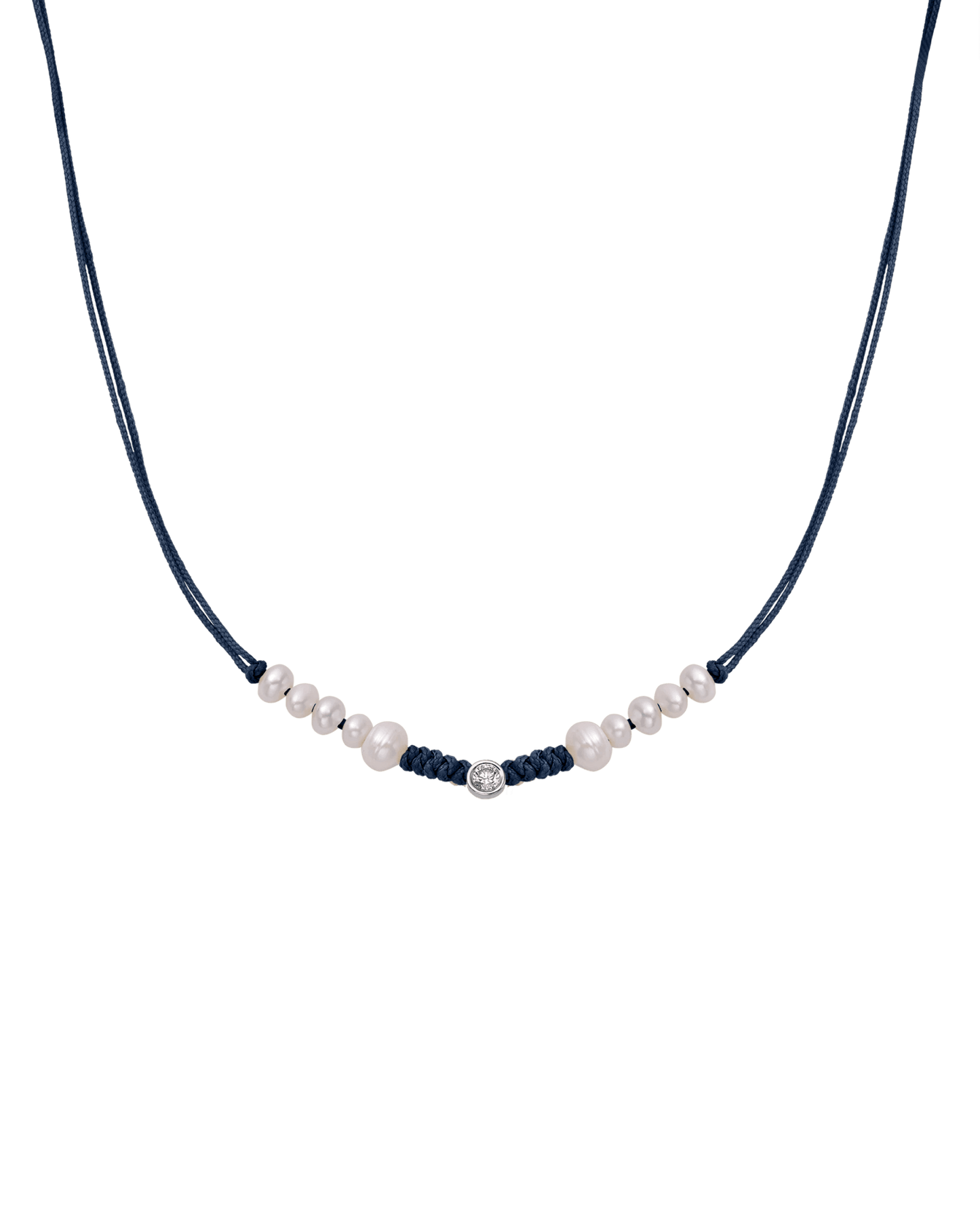 Ten Natural Pearl String of Love Necklace - 14K White Gold Necklaces 14K Solid Gold Navy Blue Large: 0.1ct