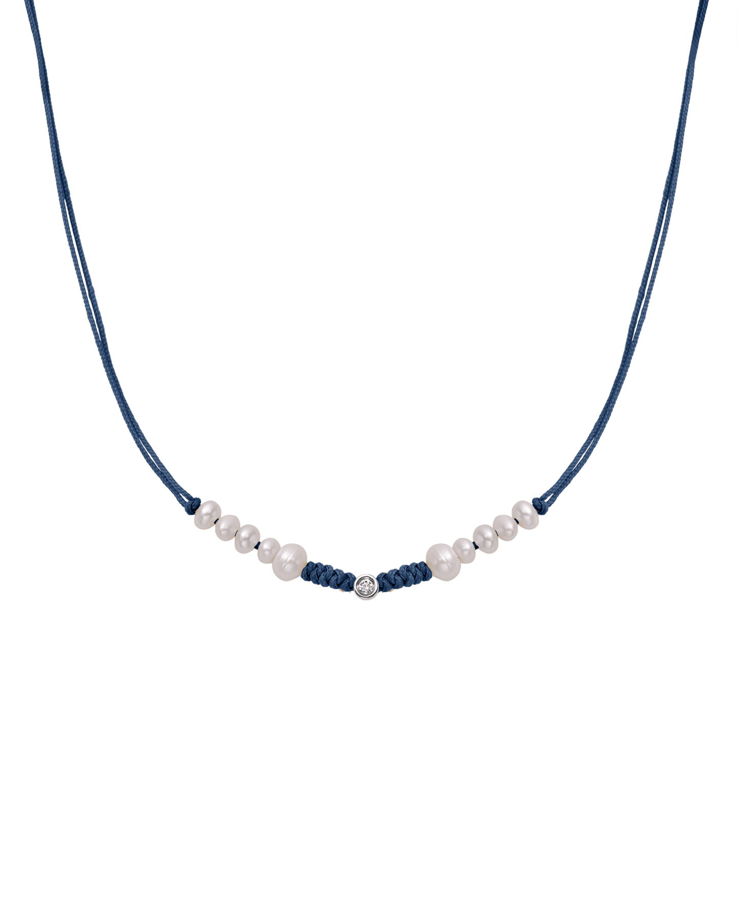Ten Natural Pearl String of Love Necklace - 14K White Gold Necklaces 14K Solid Gold Indigo Small: 0.03ct