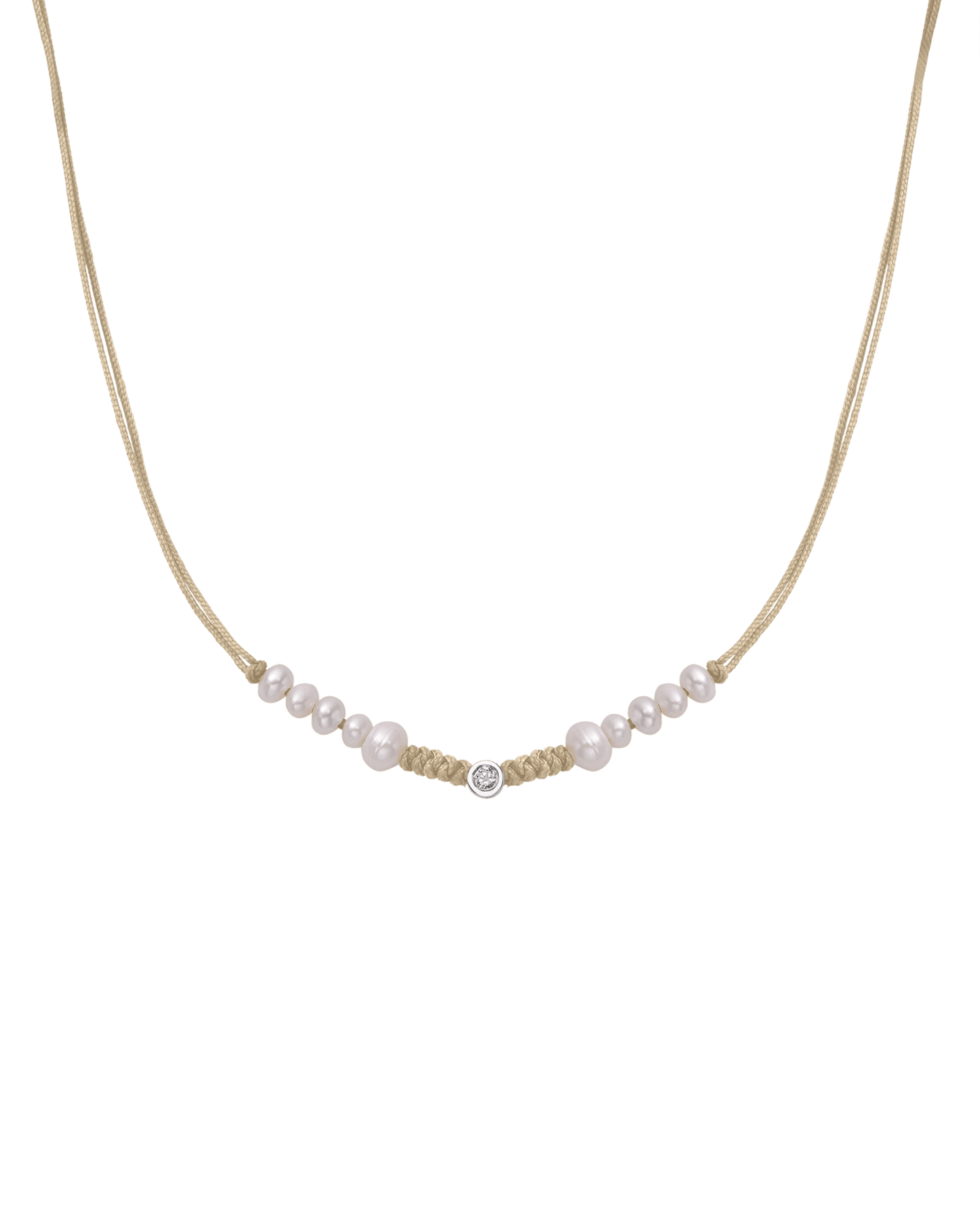 Ten Natural Pearl String of Love Necklace - 14K White Gold Necklaces 14K Solid Gold Beige Medium: 0.04ct