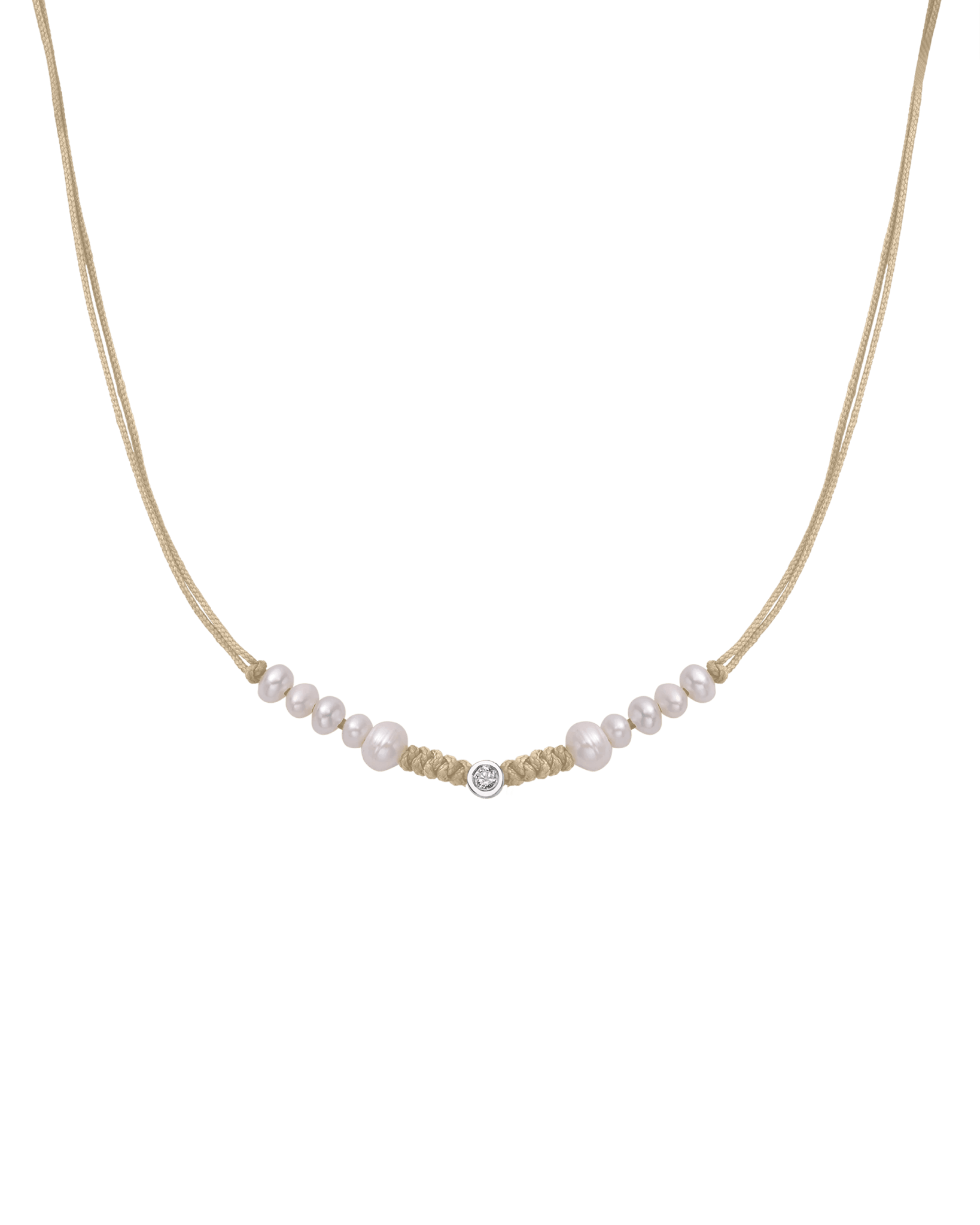 Ten Natural Pearl String of Love Necklace - 14K White Gold Necklaces 14K Solid Gold Beige Medium: 0.04ct