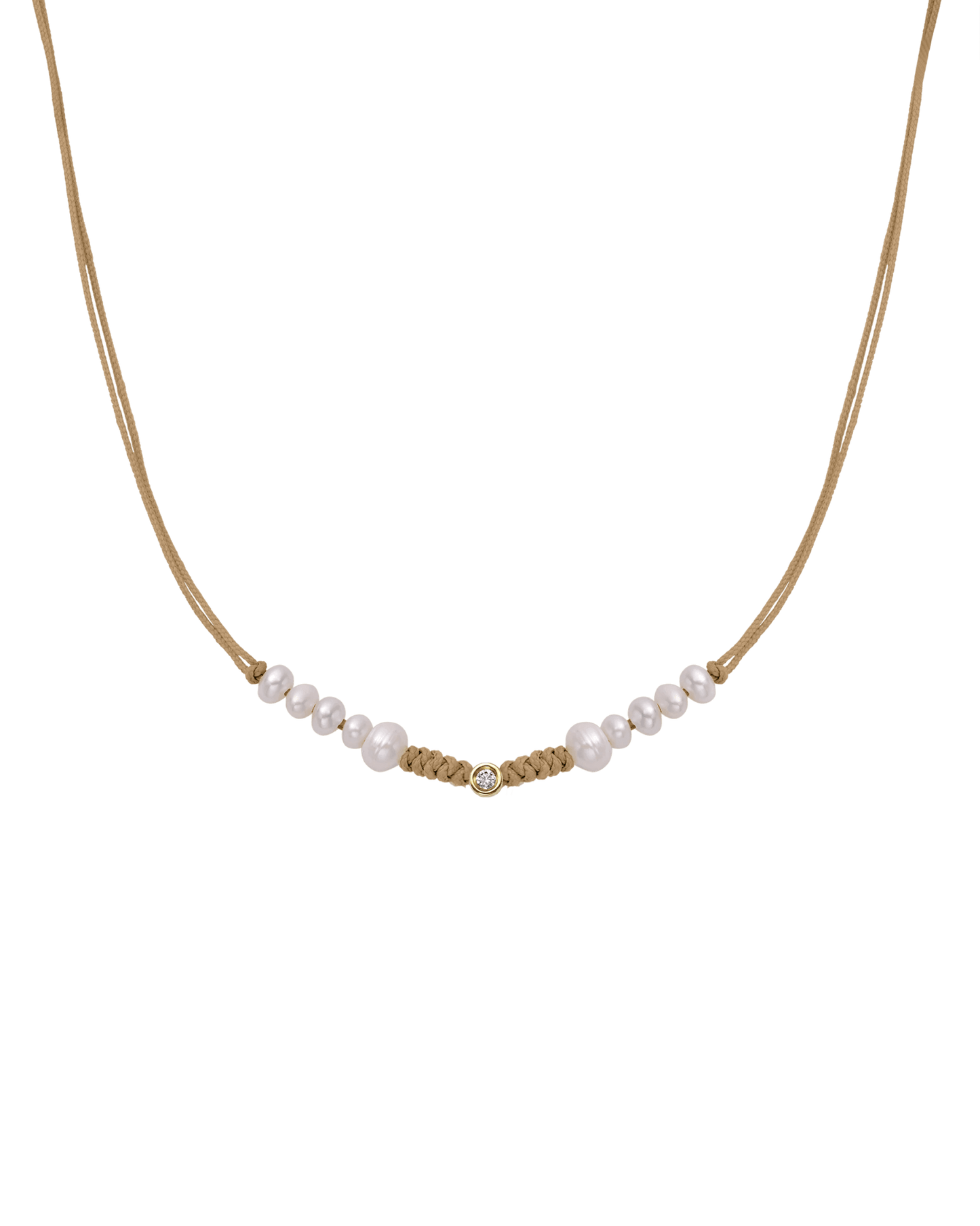 Ten Natural Pearl String of Love Necklace - 14K Yellow Gold Necklaces 14K Solid Gold Camel Small: 0.03ct