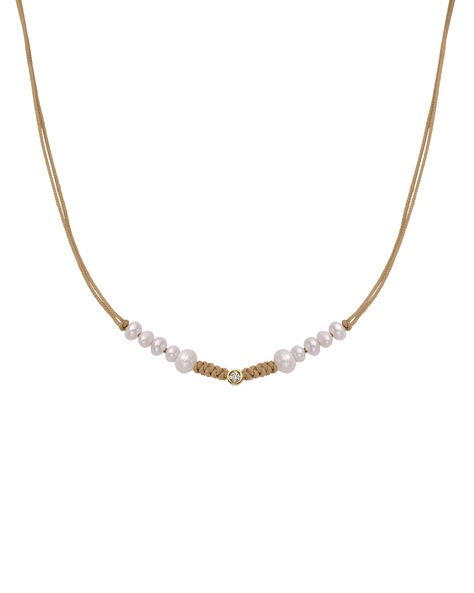 Ten Natural Pearl String of Love Necklace - 14K Yellow Gold Necklaces 14K Solid Gold Camel Small: 0.03ct