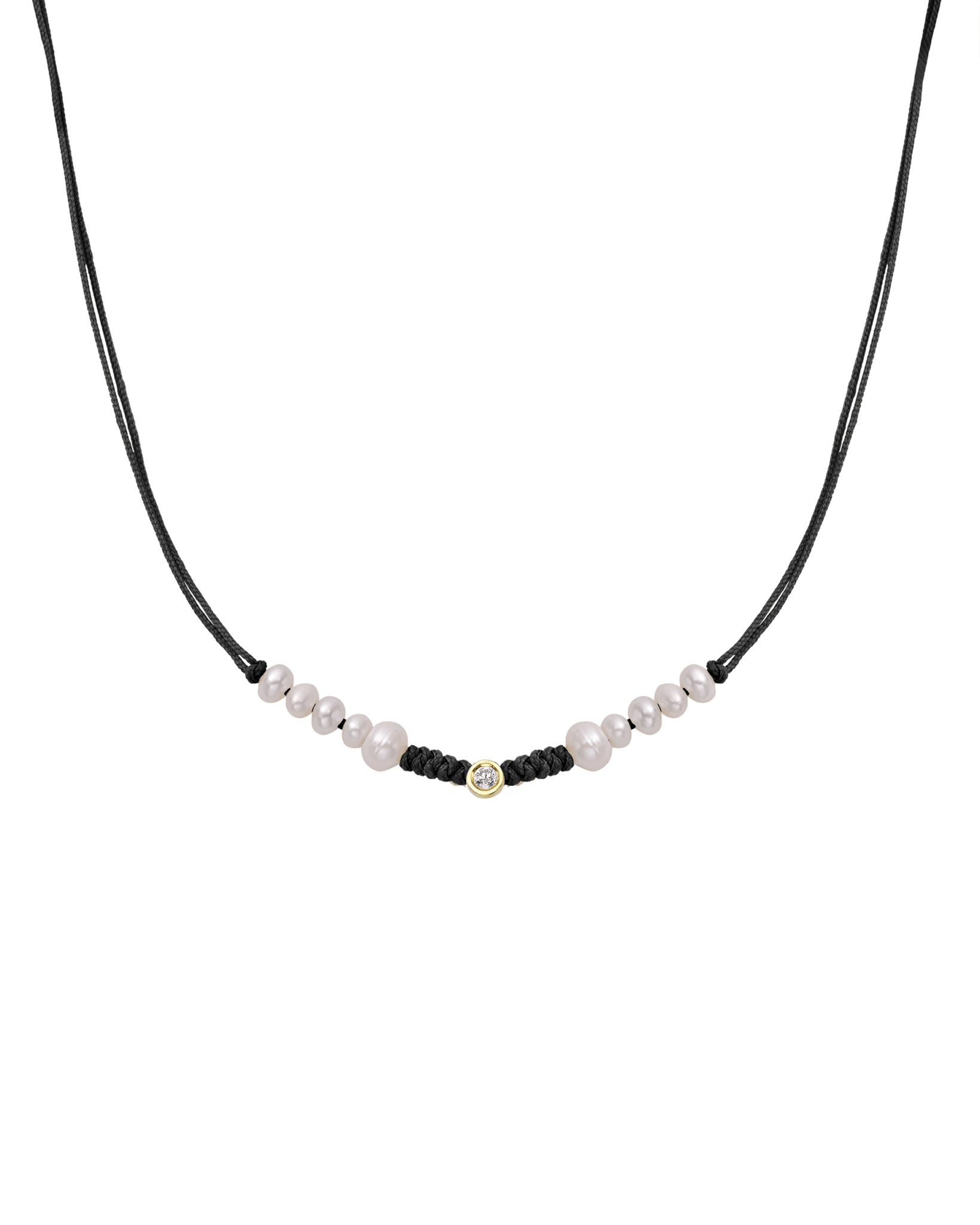 Ten Natural Pearl String of Love Necklace - 14K Yellow Gold Necklaces 14K Solid Gold Black Medium: 0.04ct