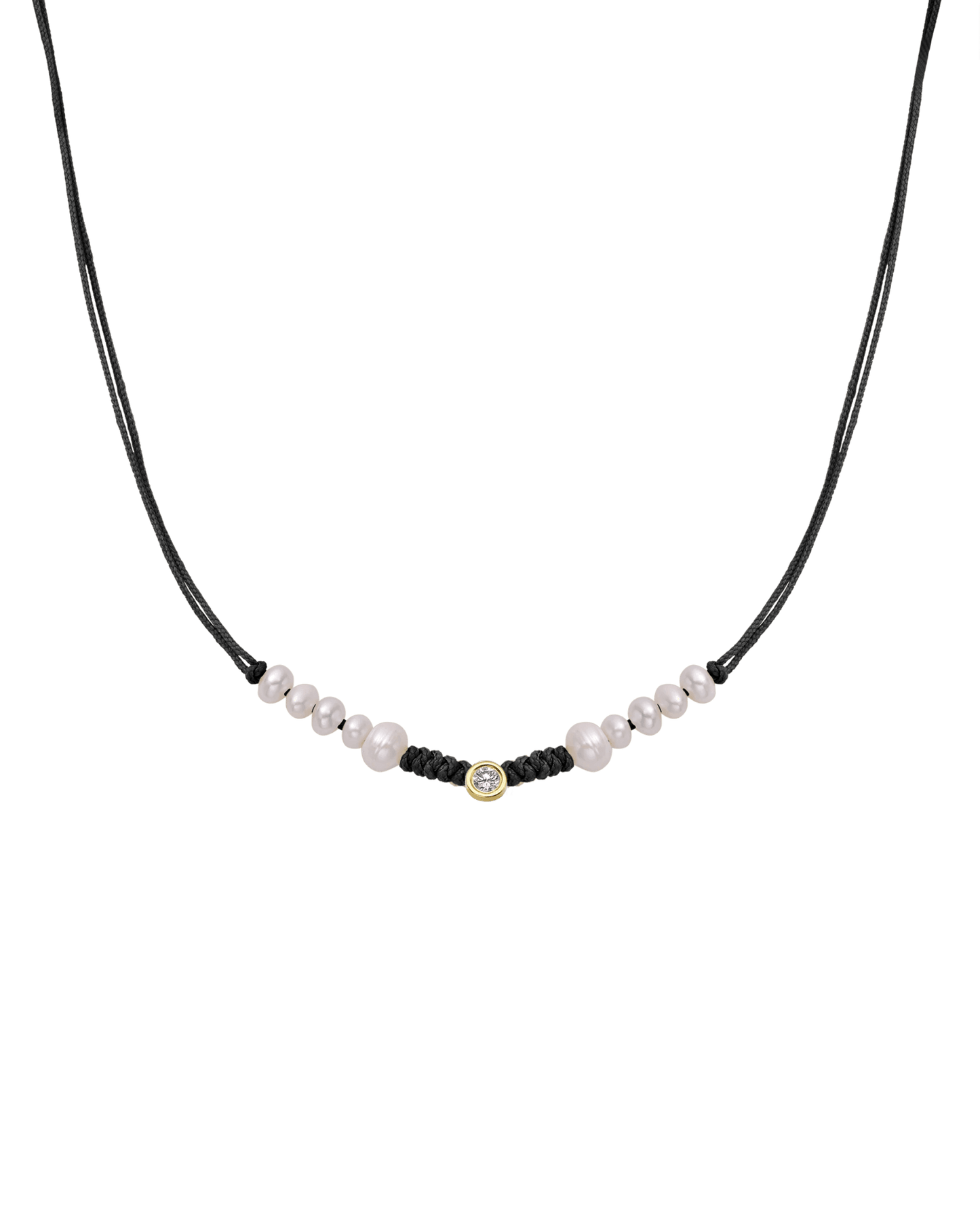 Ten Natural Pearl String of Love Necklace - 14K Yellow Gold Necklaces 14K Solid Gold Black Large: 0.1ct