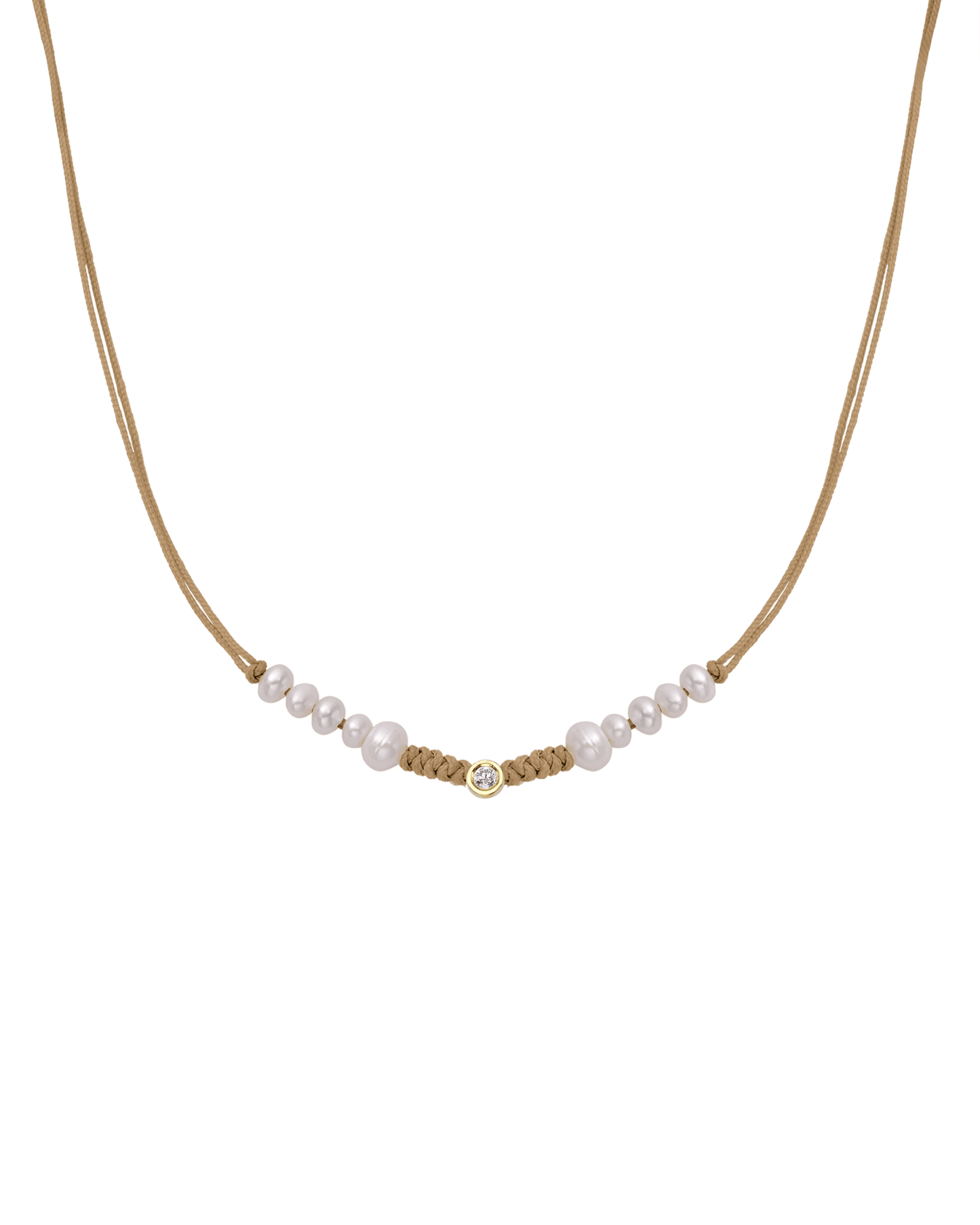 Ten Natural Pearl String of Love Necklace - 14K Yellow Gold Necklaces 14K Solid Gold Camel Medium: 0.04ct