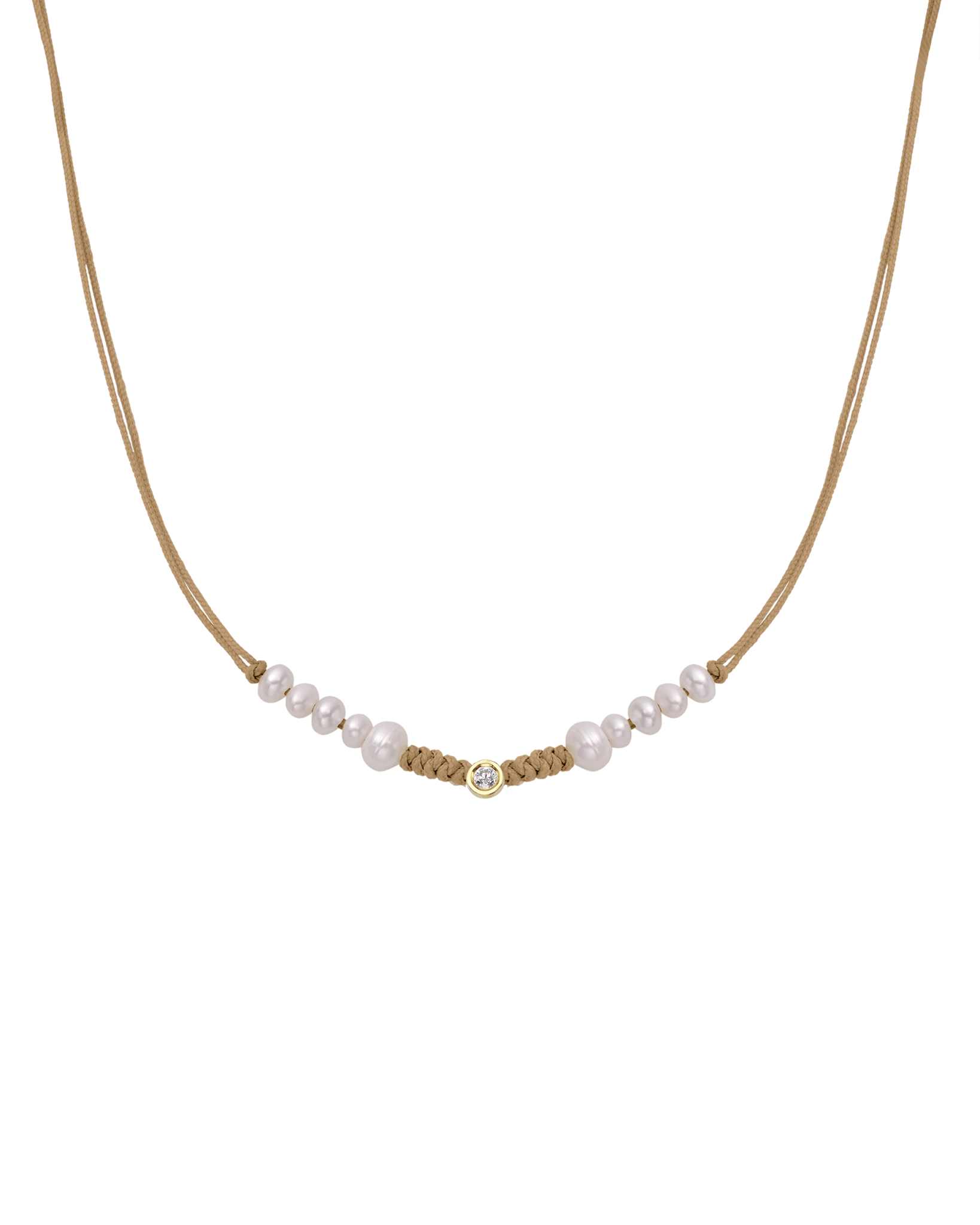 Ten Natural Pearl String of Love Necklace - 14K Yellow Gold Necklaces 14K Solid Gold Camel Medium: 0.04ct