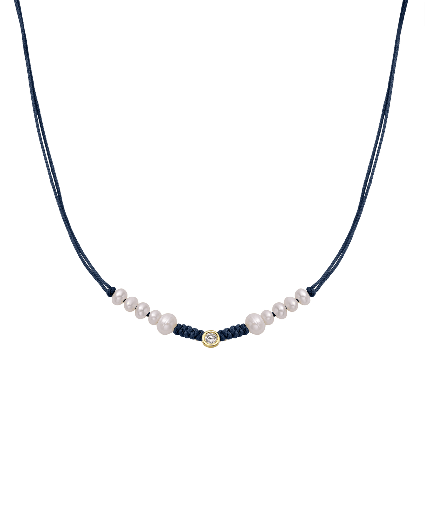 Ten Natural Pearl String of Love Necklace - 14K Yellow Gold Necklaces 14K Solid Gold Navy Blue Large: 0.1ct