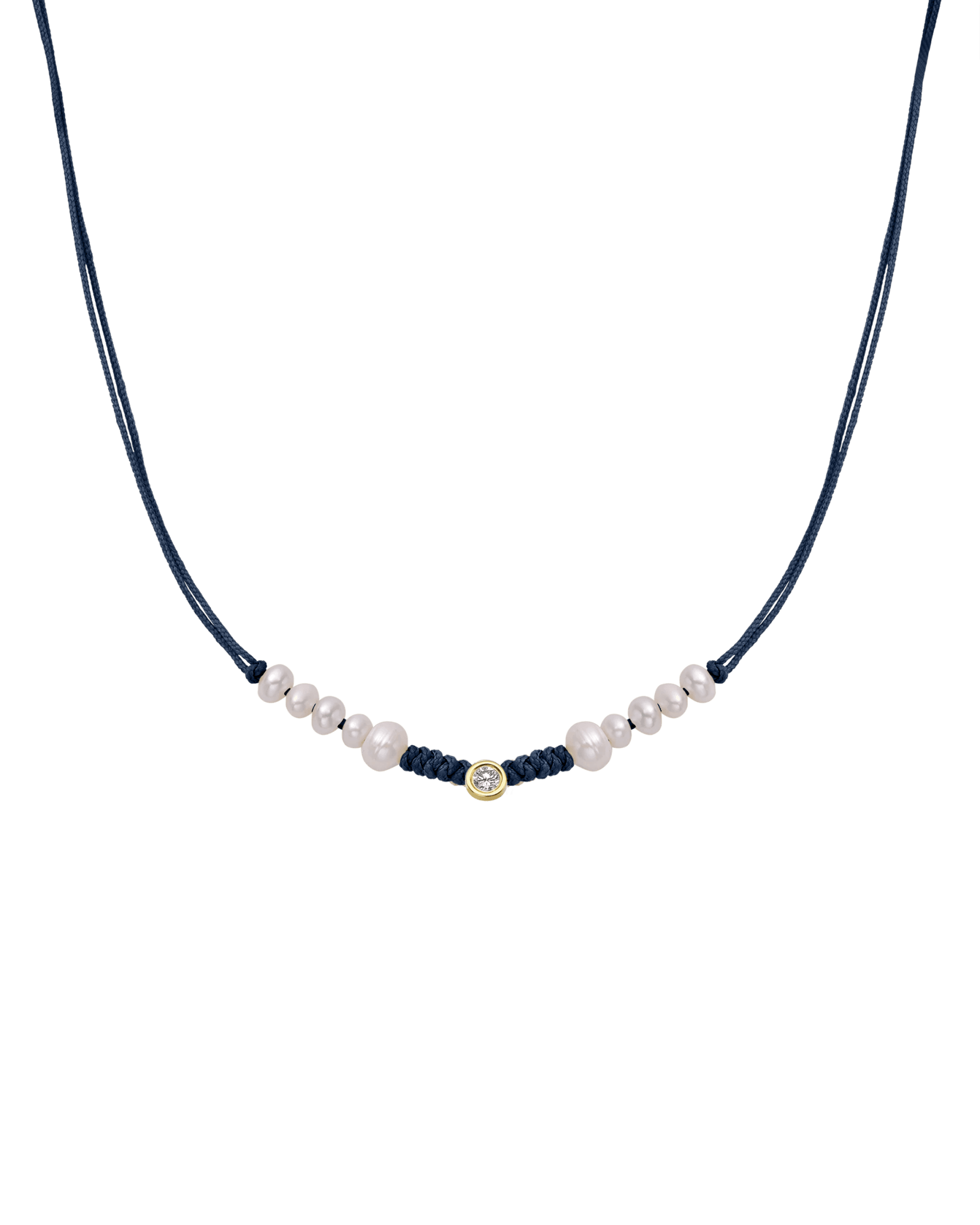 Ten Natural Pearl String of Love Necklace - 14K Yellow Gold Necklaces 14K Solid Gold Navy Blue Large: 0.1ct