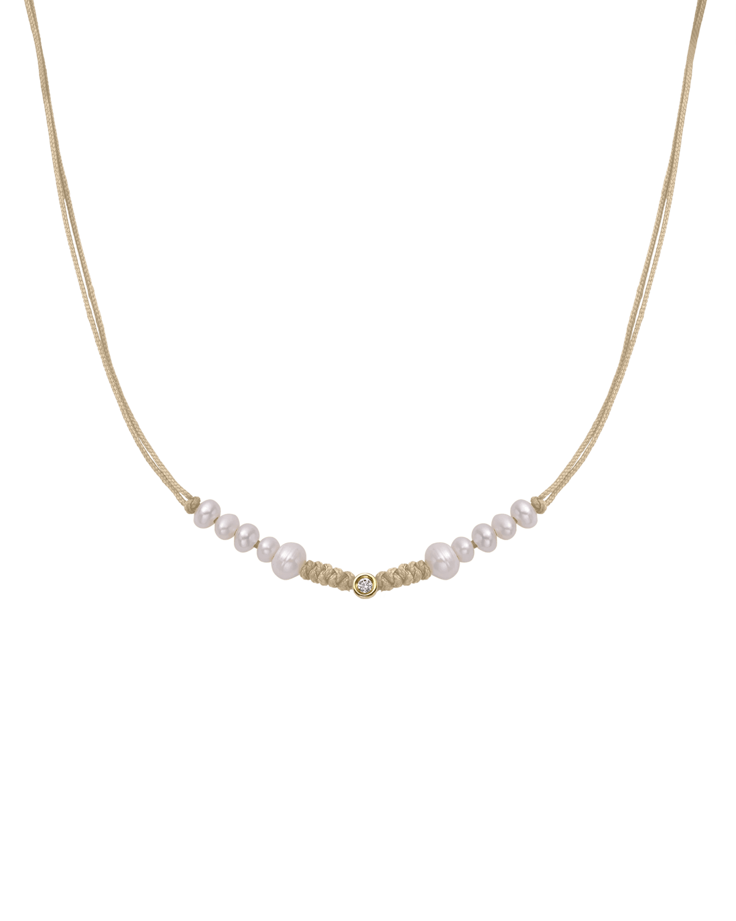 Ten Natural Pearl String of Love Necklace - 14K Yellow Gold Necklaces 14K Solid Gold Beige Small: 0.03ct