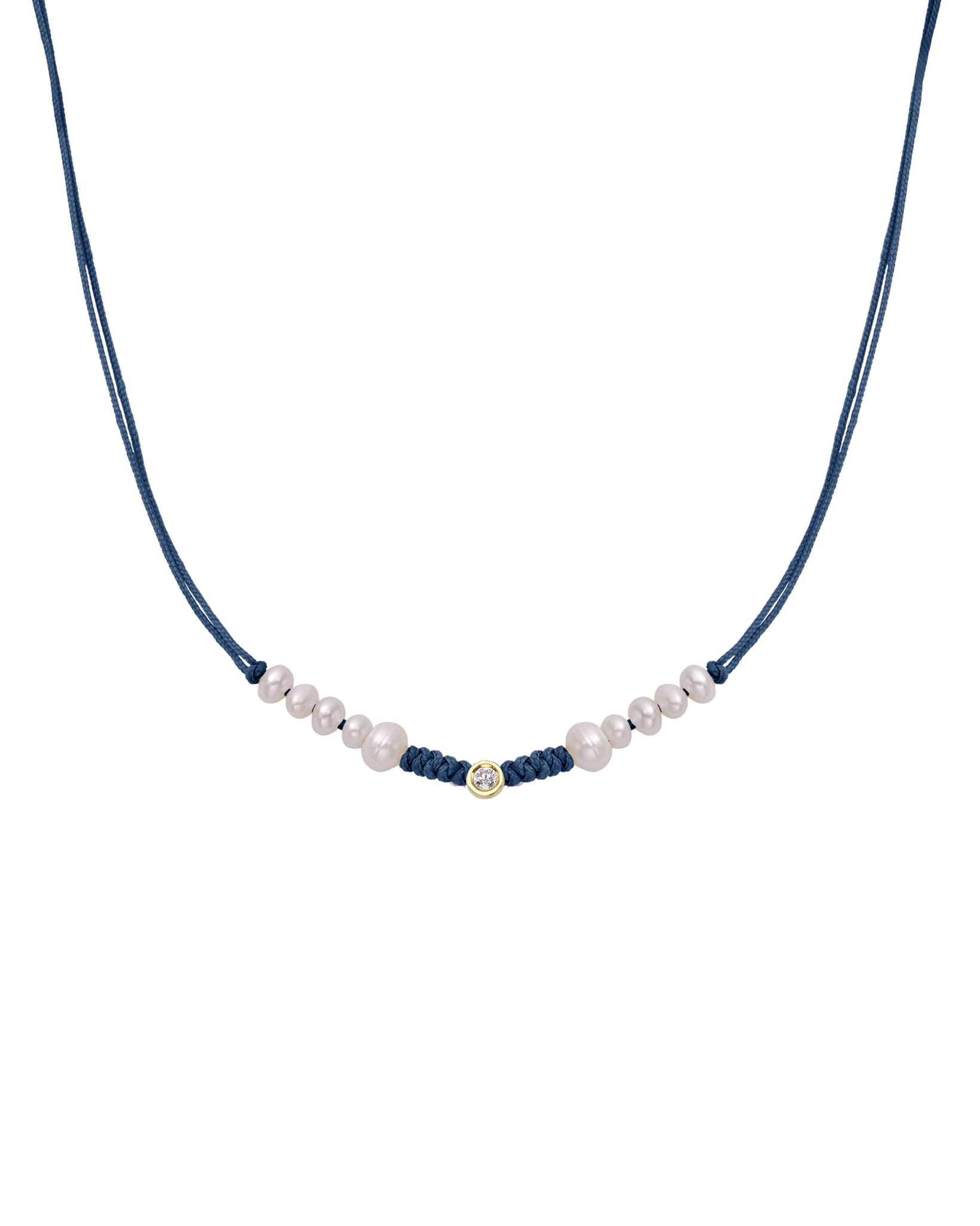 Ten Natural Pearl String of Love Necklace - 14K Yellow Gold Necklaces 14K Solid Gold Indigo Medium: 0.04ct