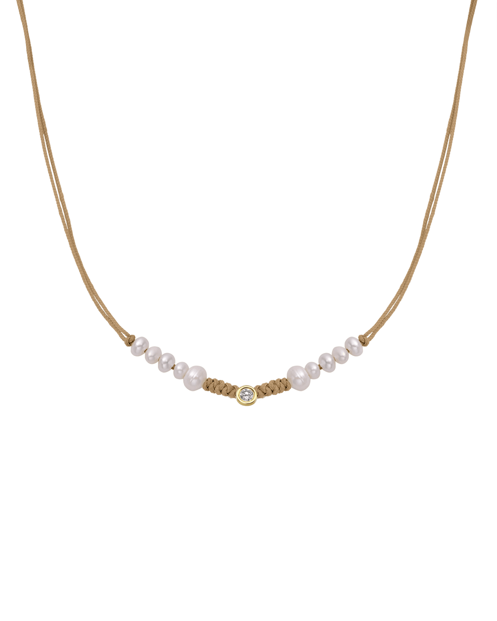 Ten Natural Pearl String of Love Necklace - 14K Yellow Gold Necklaces 14K Solid Gold Camel Large: 0.1ct