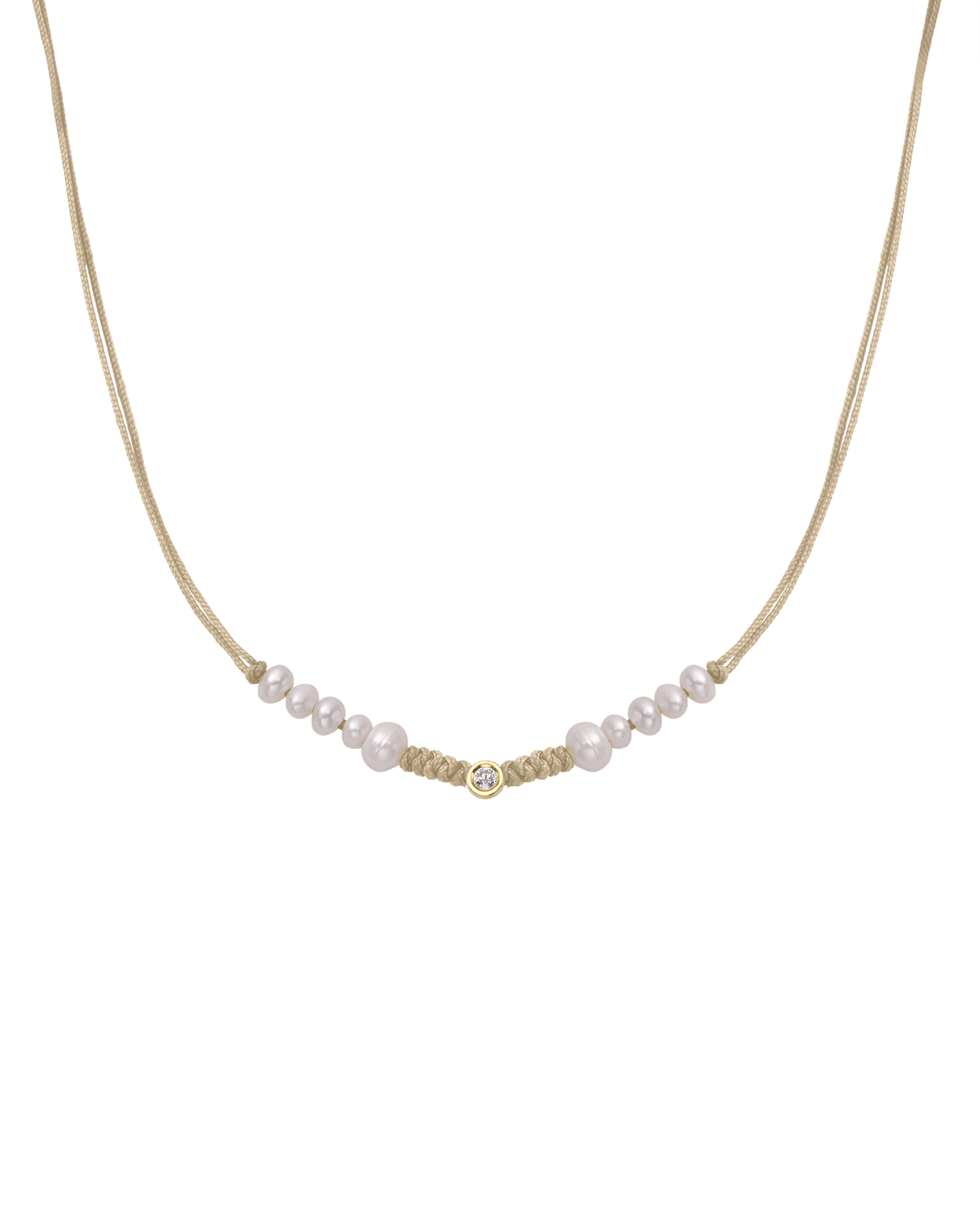 Ten Natural Pearl String of Love Necklace - 14K Yellow Gold Necklaces 14K Solid Gold Beige Medium: 0.04ct