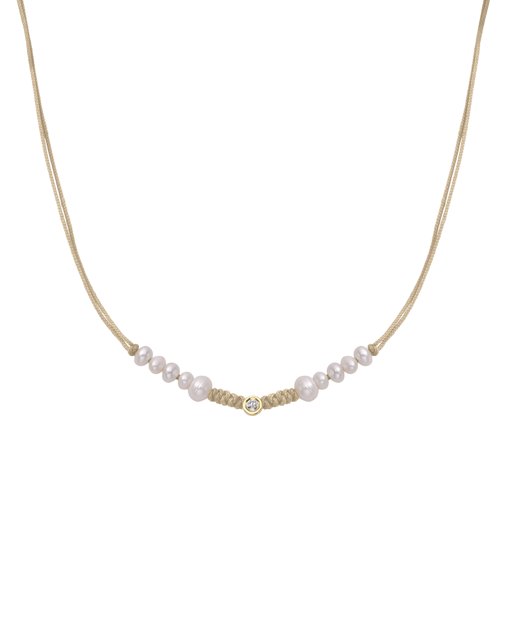 Ten Natural Pearl String of Love Necklace - 14K Yellow Gold Necklaces 14K Solid Gold Beige Medium: 0.04ct