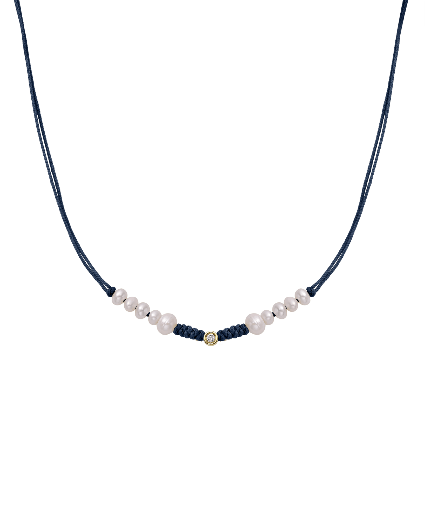 Ten Natural Pearl String of Love Necklace - 14K Yellow Gold Necklaces 14K Solid Gold Navy Blue Small: 0.03ct
