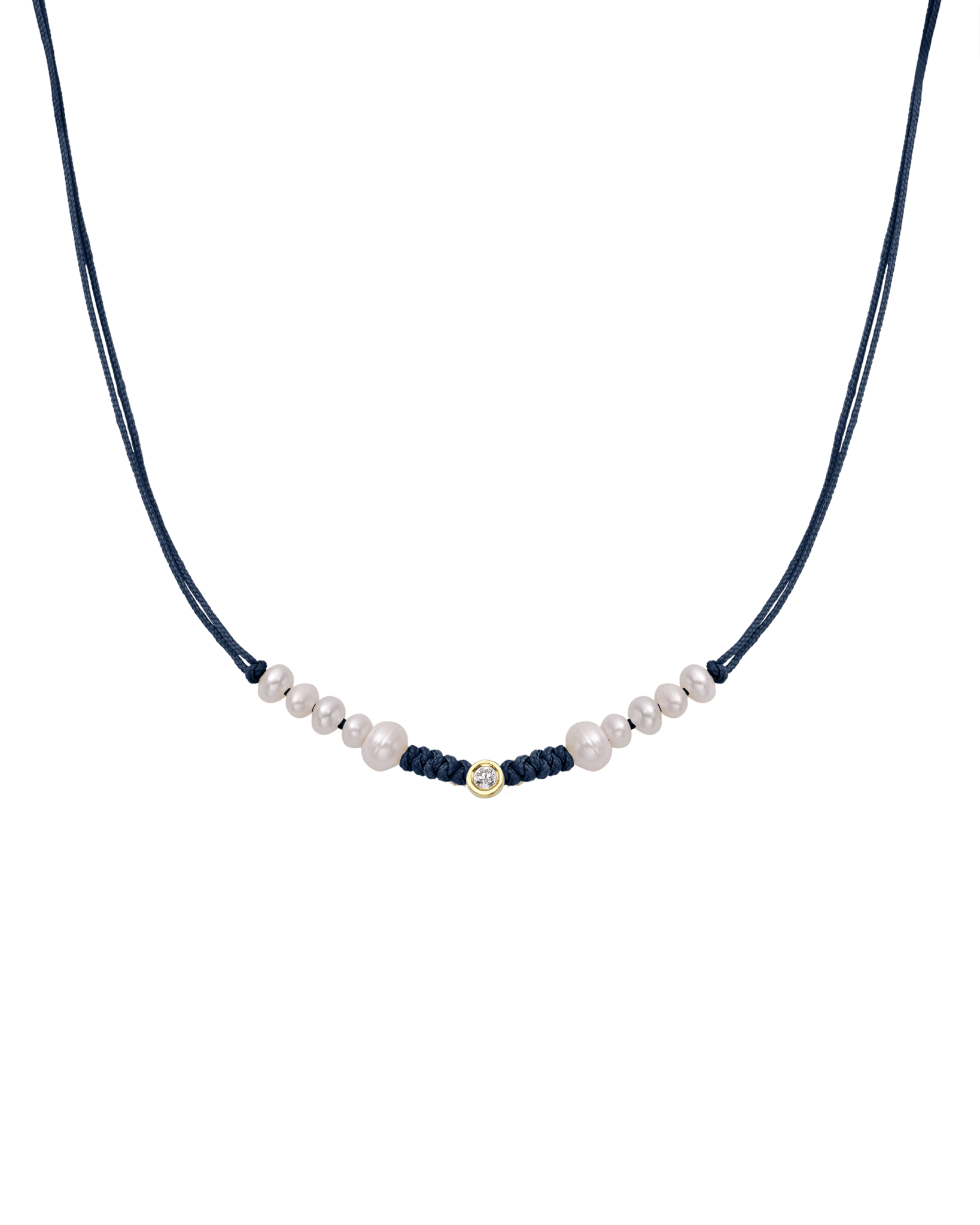 Ten Natural Pearl String of Love Necklace - 14K Yellow Gold Necklaces 14K Solid Gold Navy Blue Medium: 0.04ct