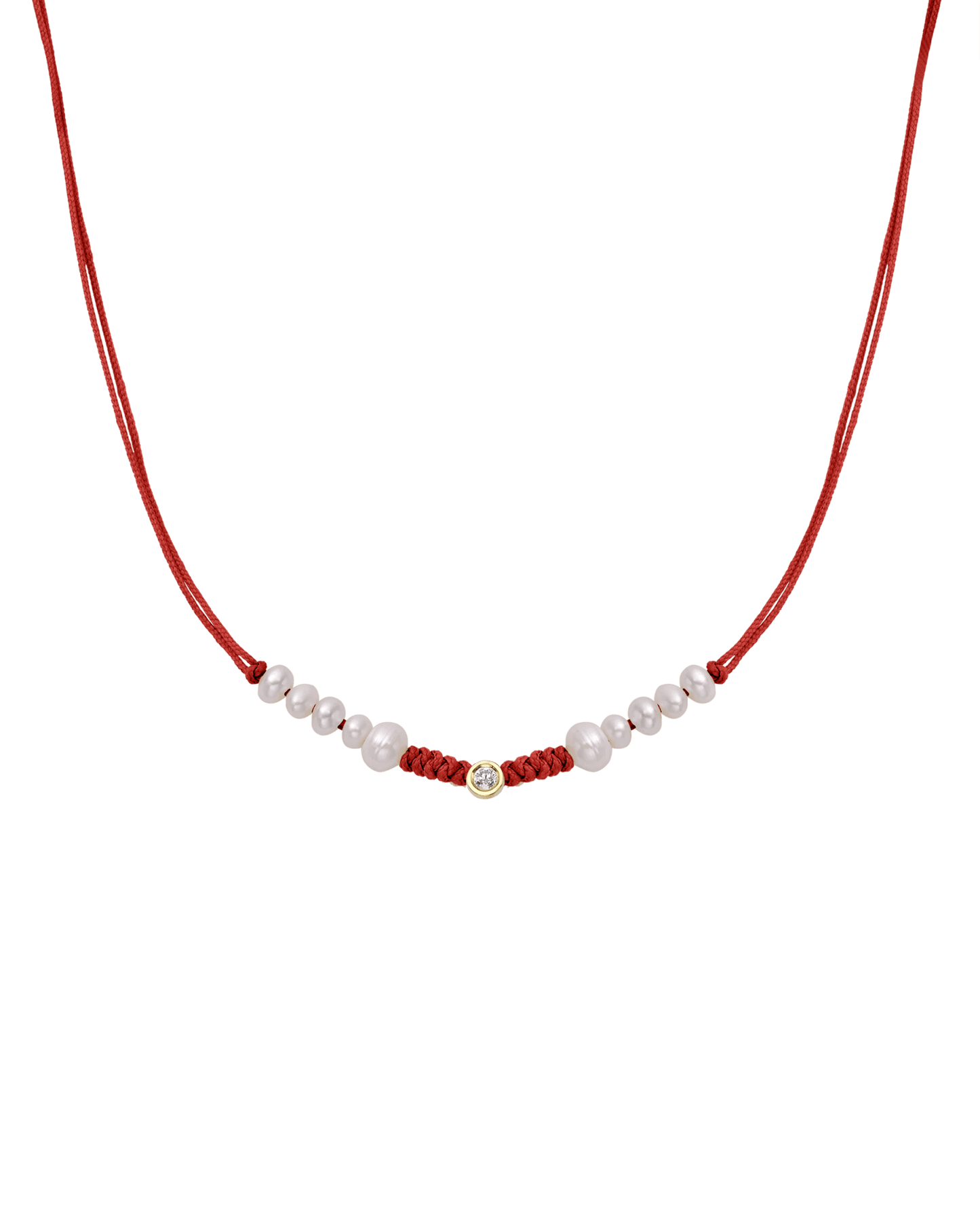 Ten Natural Pearl String of Love Necklace - 14K Yellow Gold Necklaces 14K Solid Gold Red Medium: 0.04ct