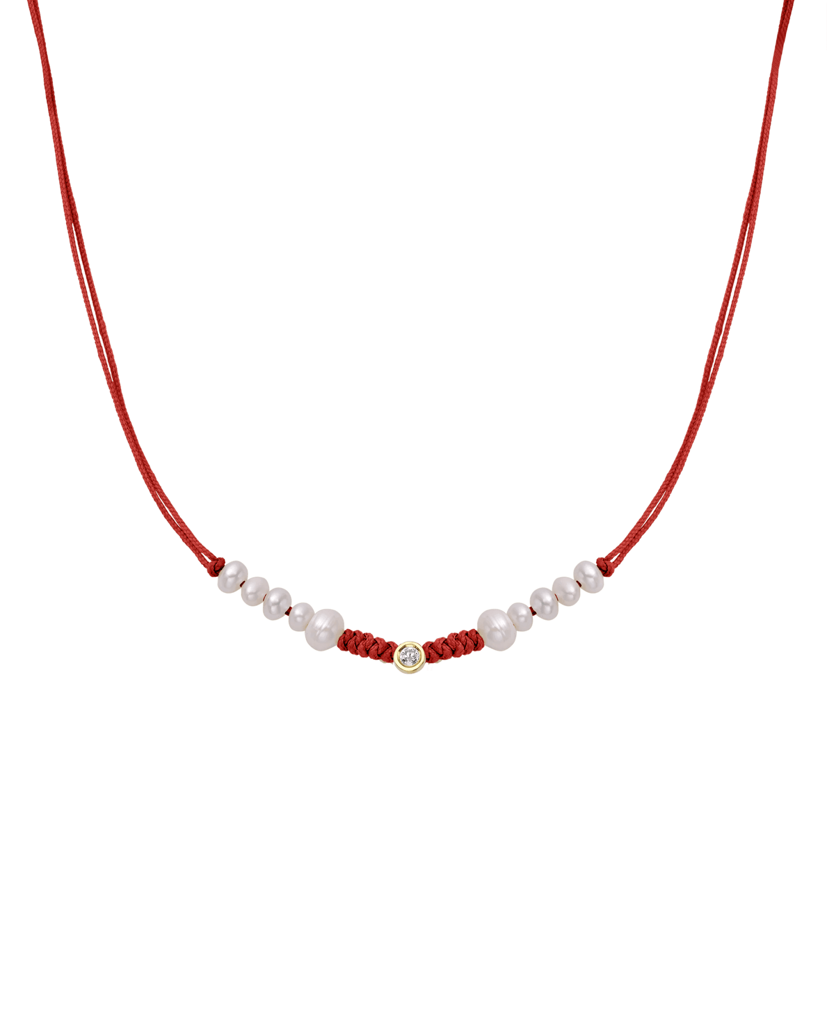 Ten Natural Pearl String of Love Necklace - 14K Yellow Gold Necklaces 14K Solid Gold Red Medium: 0.04ct