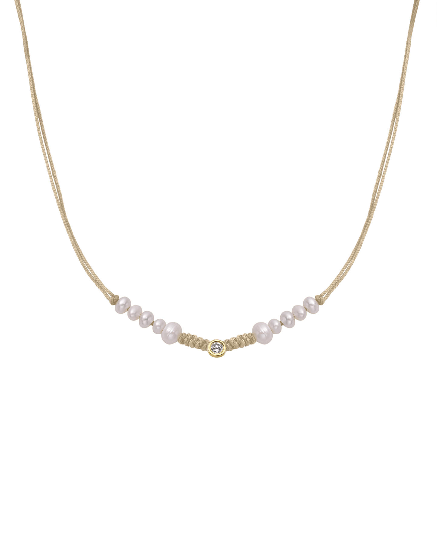 Ten Natural Pearl String of Love Necklace - 14K Yellow Gold Necklaces 14K Solid Gold Beige Large: 0.1ct