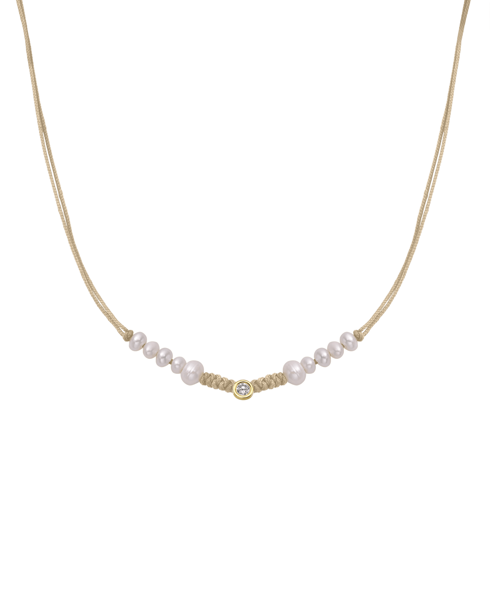 Ten Natural Pearl String of Love Necklace - 14K Yellow Gold Necklaces 14K Solid Gold Beige Large: 0.1ct