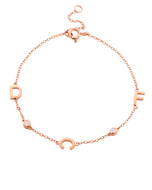 The Initial Bracelet with Diamonds - 14K Rose Gold Bracelets magal-dev 3 Initials + 2 Diamonds +$80 6"-7" (S-M wrist)