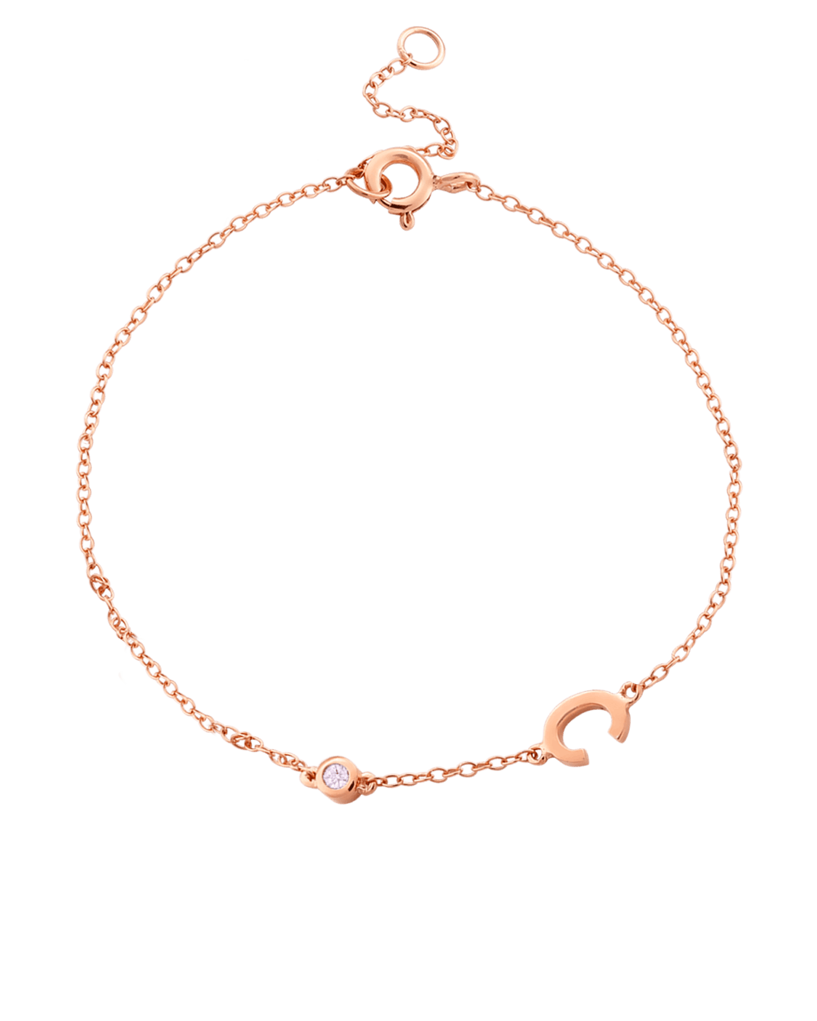 The Initial Bracelet with Diamonds - 14K Rose Gold Bracelets magal-dev 1 Initial + 1 Diamond 6"-7" (S-M wrist)