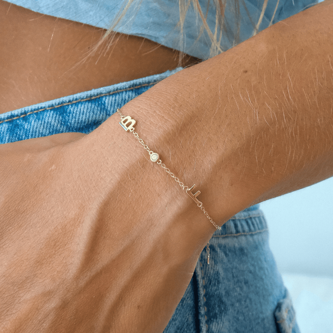 The Initial Bracelet with Diamonds - 14K Yellow Gold Bracelets magal-dev