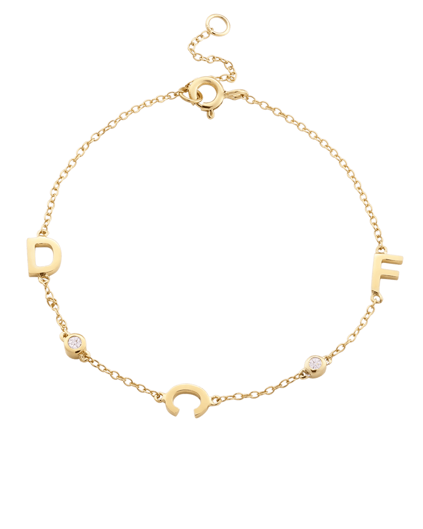 The Initial Bracelet with Diamonds - 14K Yellow Gold Bracelets magal-dev 3 Initials + 2 Diamonds +$80 6"-7" (S-M wrist)