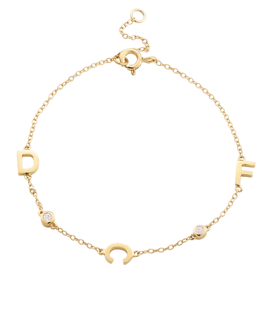 The Initial Bracelet with Diamonds - 14K Yellow Gold Bracelets magal-dev 3 Initials + 2 Diamonds +$80 6"-7" (S-M wrist)