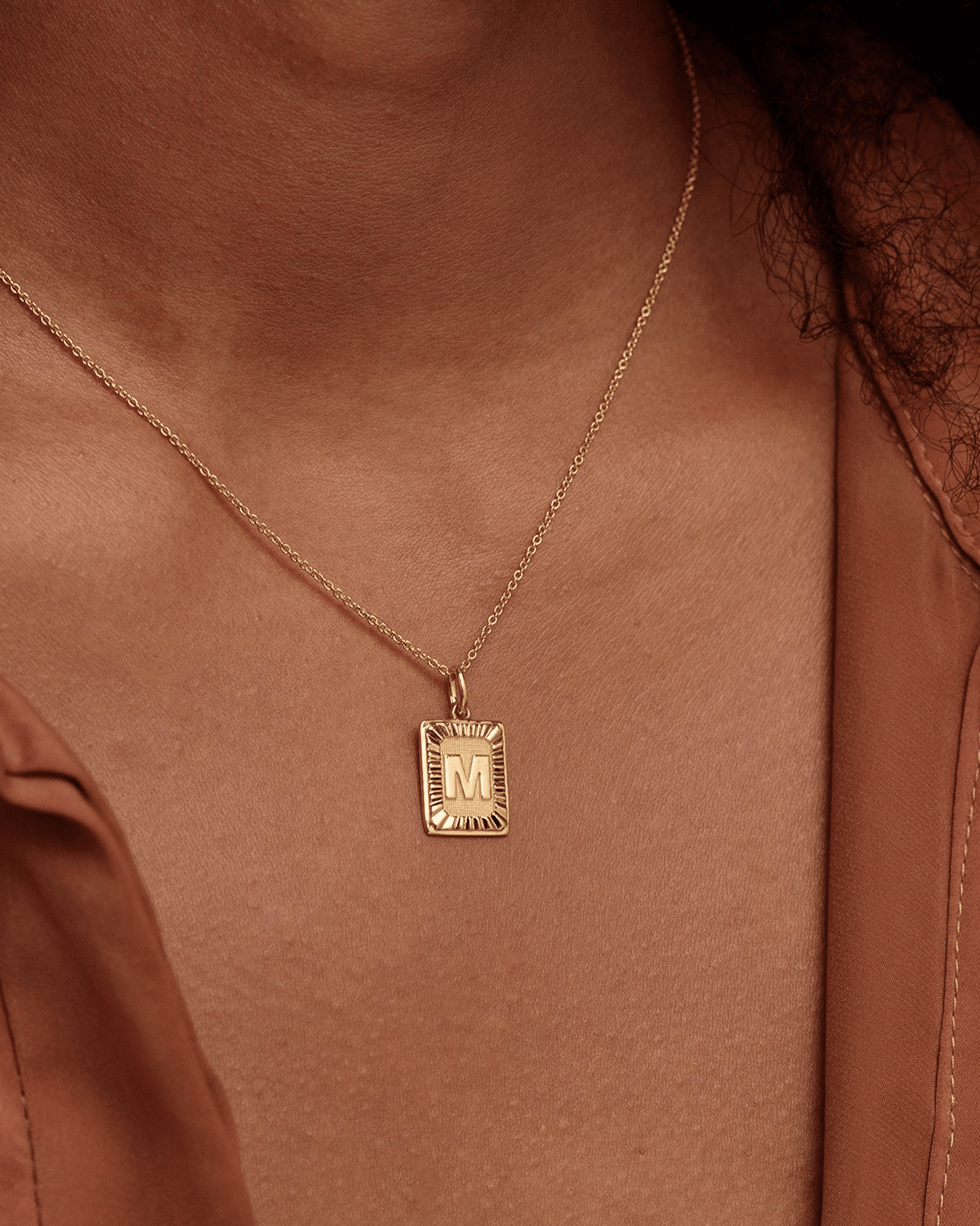 Initial Rectangle Medallion - 18K Gold Vermeil Necklaces magal-dev